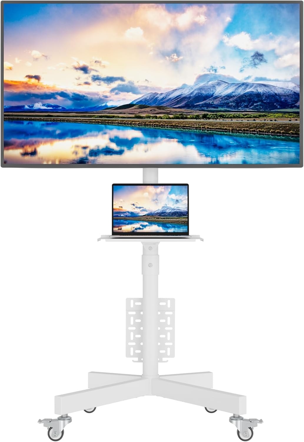 image:imageBONTEC Mobile TV Stand for 2365 Inch TVs Rolling TV Stand with Locking Wheels Adjustable Height Media Shelf Outdoor TV Stand Max VESA 400x400mm Holds Up to 88lbsWhite