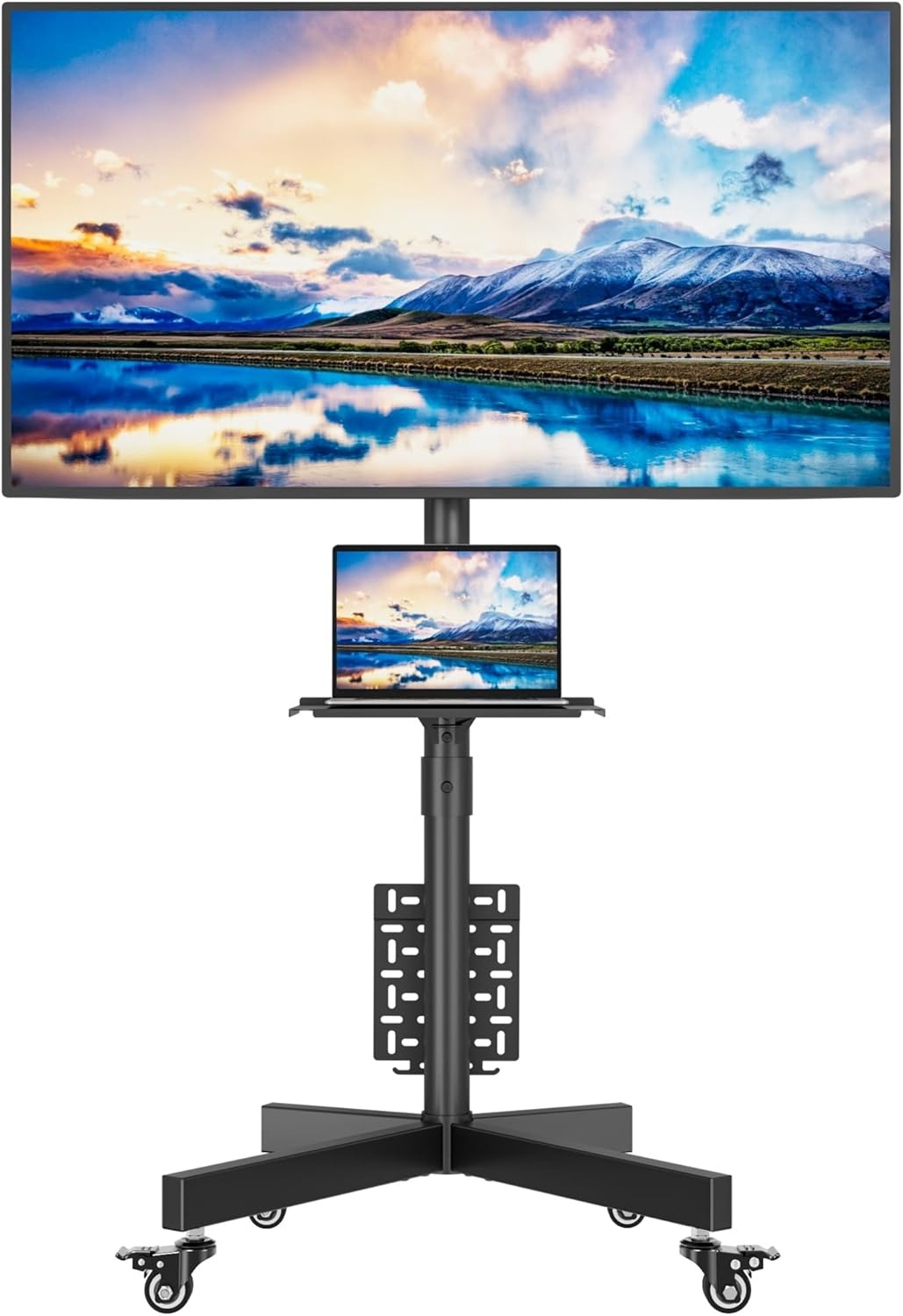 image:imageBONTEC Mobile TV Stand for 2365 Inch TVs Rolling TV Stand with Locking Wheels Adjustable Height Media Shelf Outdoor TV Stand Max VESA 400x400mm Holds Up to 88lbsBlack