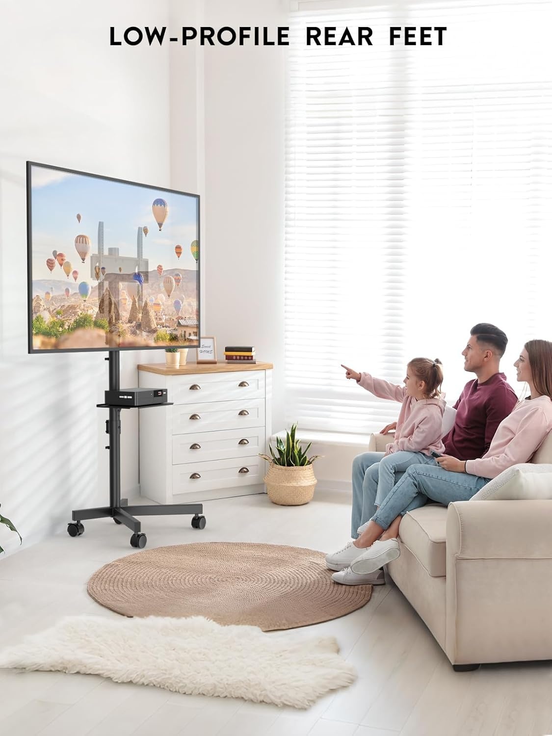 image:imageBONTEC Mobile TV Stand for 2365 Inch TVs Rolling TV Stand with Locking Wheels Adjustable Height Media Shelf Outdoor TV Stand Max VESA 400x400mm Holds Up to 88lbsBlack