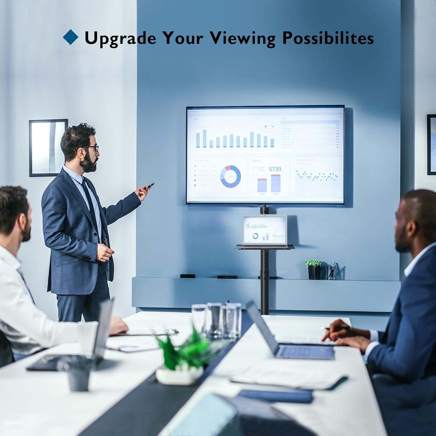 image:imageBONTEC Mobile TV Stand for 2365 Inch TVs Rolling TV Stand with Locking Wheels Adjustable Height Media Shelf Outdoor TV Stand Max VESA 400x400mm Holds Up to 88lbsBlack