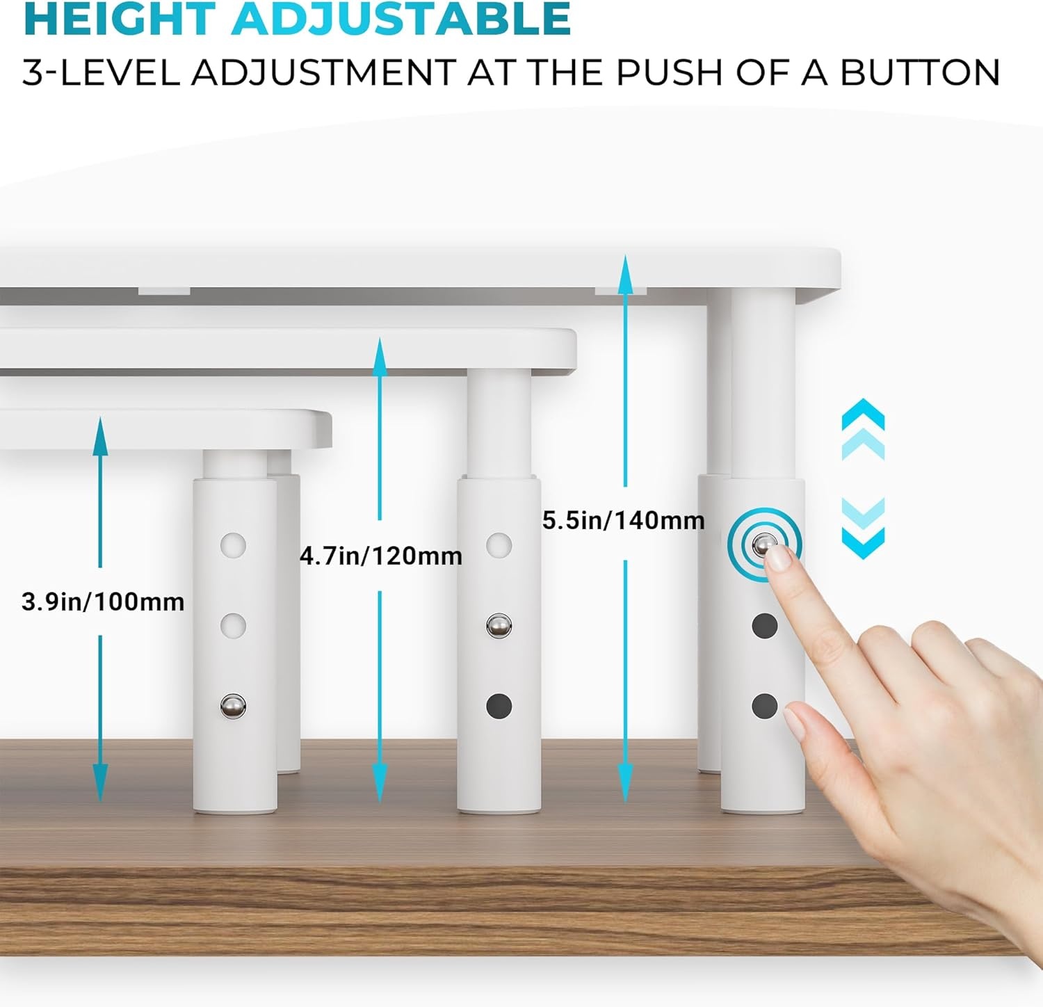 image:imageBONTEC Monitor Stand for Desk 2 Pack 3Level Height Adjustable Metal Monitor Riser 145 x 91 in Ergonomic Computer Stand with Pen Holder amp Cable Management for Printer Laptop Office WorkstationWhite