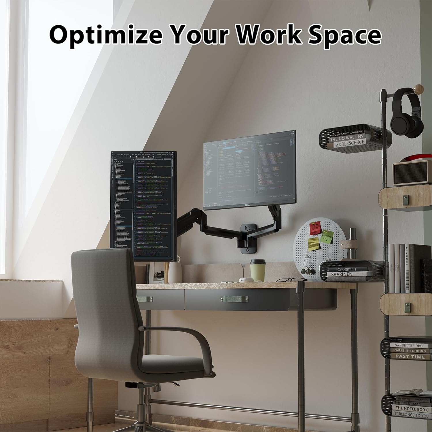 image:imageBONTEC Monitor Wall Mount Arm VESA Gas Spring Height Adjustable for 1342 Inch Screens Max 198lbs Swivel Tilt SpaceSaving Desk Mount Easy Installation Single Arm TV Mount Max VESA 200x200Dual Arms