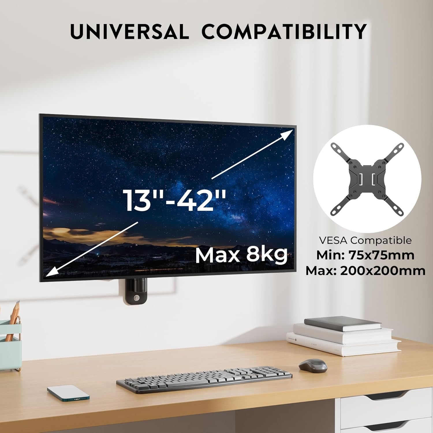 image:imageBONTEC Monitor Wall Mount Arm VESA Gas Spring Height Adjustable for 1342 Inch Screens Max 198lbs Swivel Tilt SpaceSaving Desk Mount Easy Installation Single Arm TV Mount Max VESA 200x200Single Arm