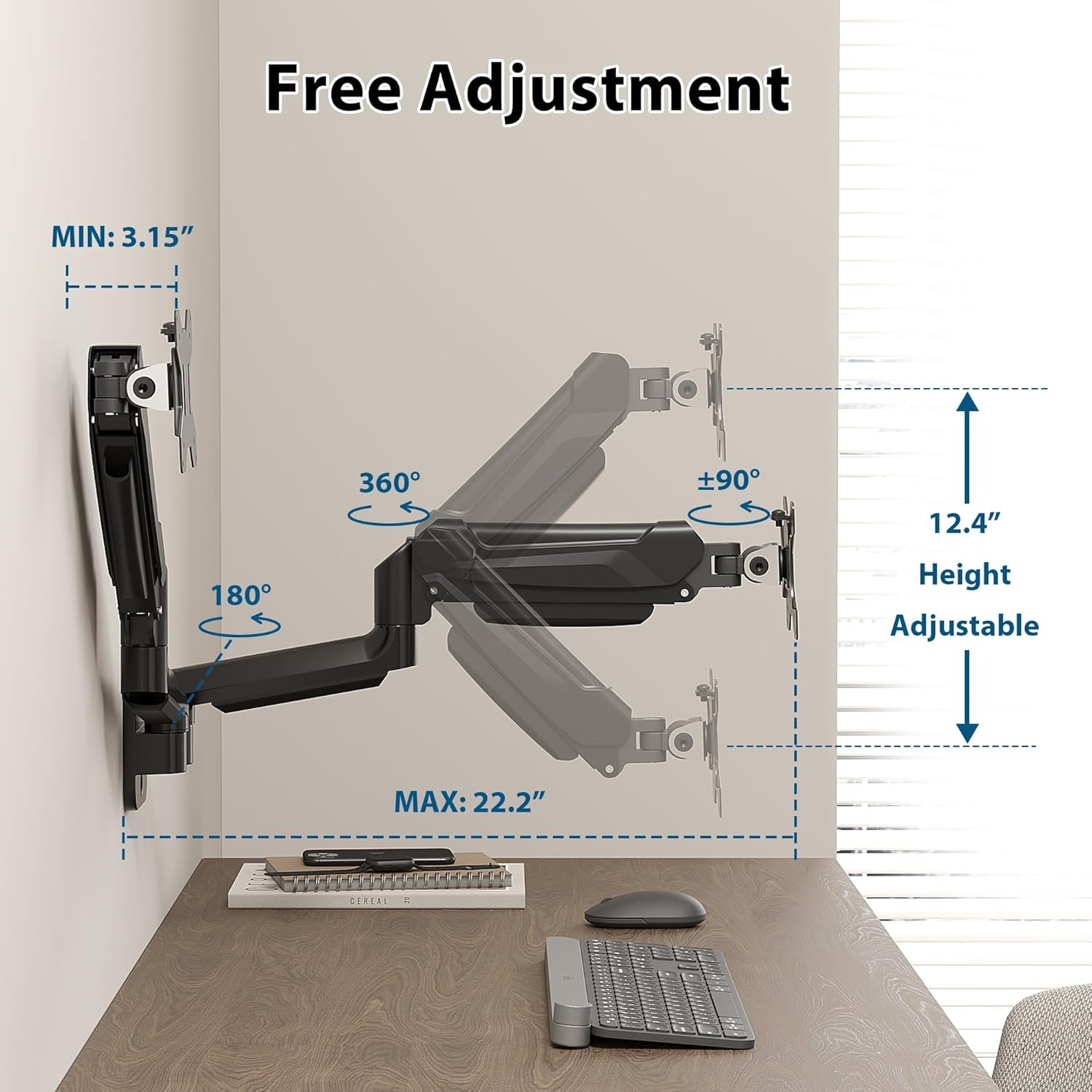image:imageBONTEC Monitor Wall Mount Arm VESA Gas Spring Height Adjustable for 1342 Inch Screens Max 198lbs Swivel Tilt SpaceSaving Desk Mount Easy Installation Single Arm TV Mount Max VESA 200x200Dual Arms