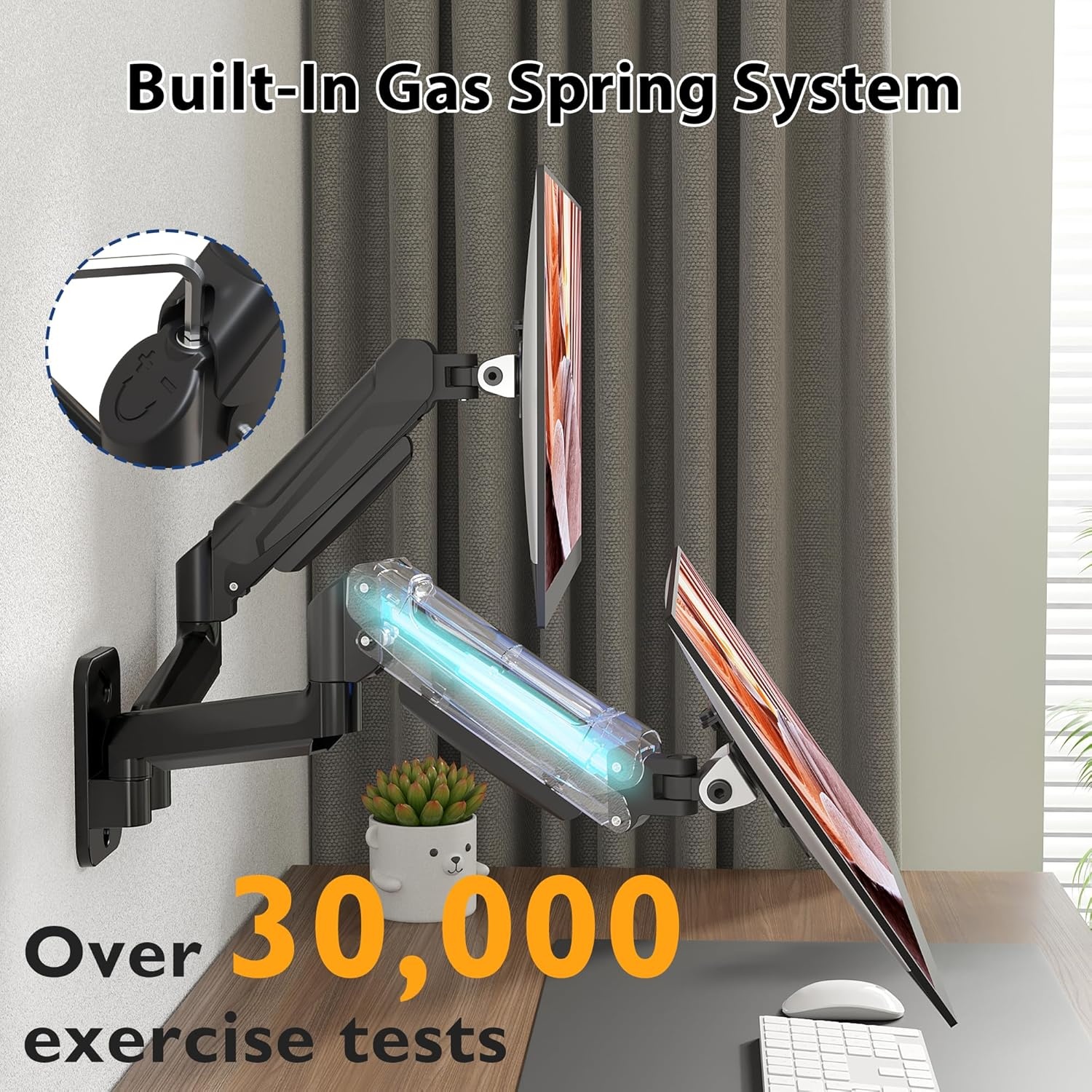 image:imageBONTEC Monitor Wall Mount Arm VESA Gas Spring Height Adjustable for 1342 Inch Screens Max 198lbs Swivel Tilt SpaceSaving Desk Mount Easy Installation Single Arm TV Mount Max VESA 200x200Dual Arms