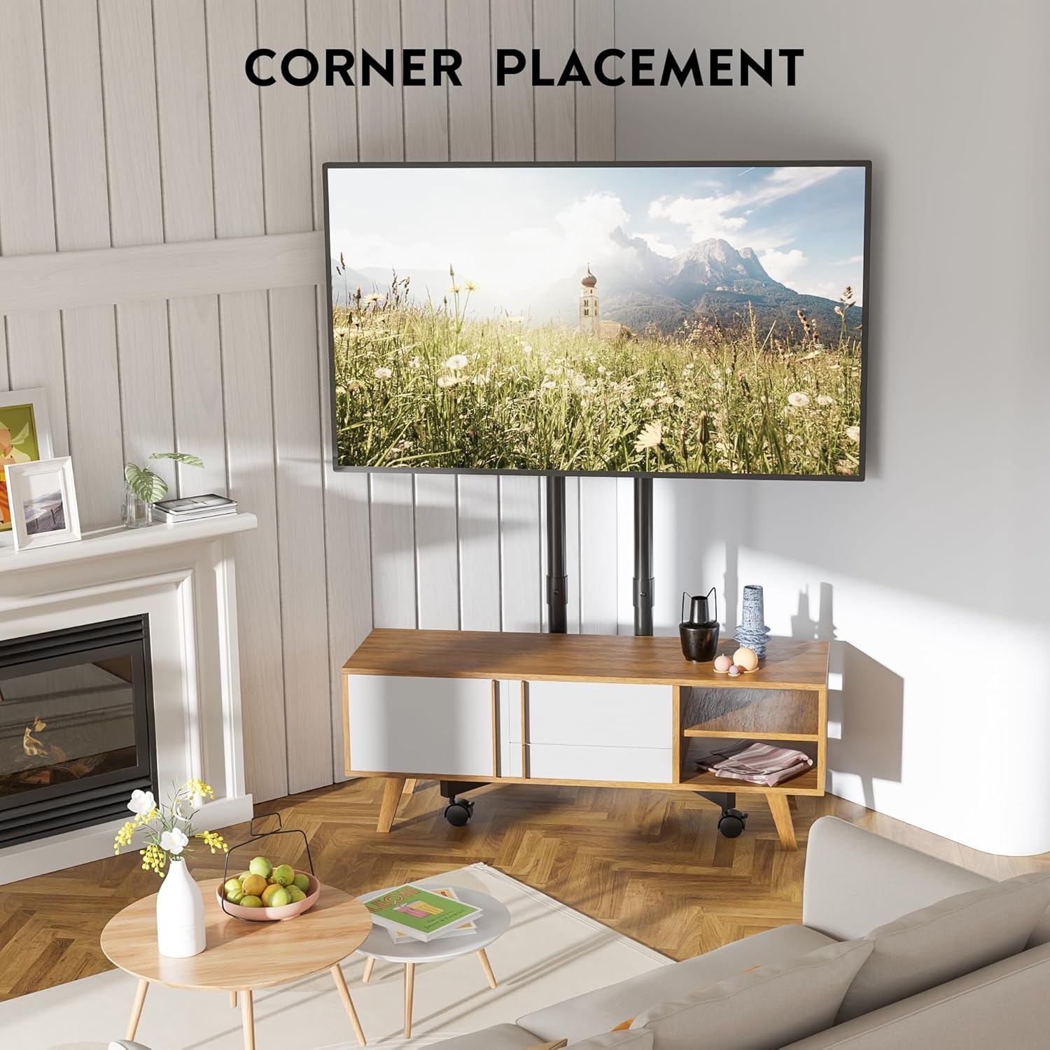 image:imageBONTEC Rolling TV Stand for 3275 Inch TVs Height Adjustable Mobile TV Cart on Wheels Heavy Duty TV Stand Supports Up to 110lbs Stable DualColumn Design Cable Management Indoor OutdoorBlack