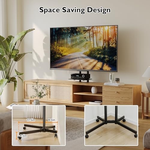 image:imageBONTEC Rolling TV Stand with Tilt Mobile TV Stand Wheels for 2365 Inch TVs Portable Outdoor TV Cart with Adjustable Shelf for Living Room Bedroom Holds 88 lbs Max VESA 400x400mm WhiteBlack