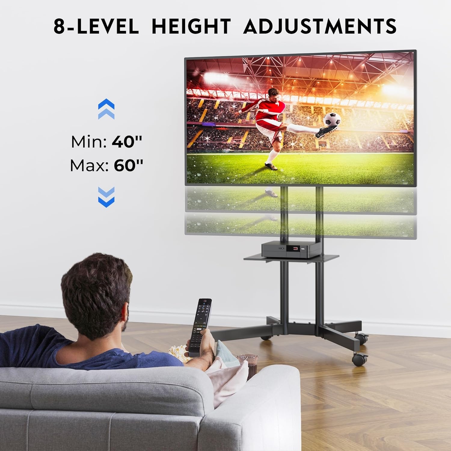 image:imageBONTEC Rolling TV Stand with Tilt Mobile TV Stand Wheels for 2365 Inch TVs Portable Outdoor TV Cart with Adjustable Shelf for Living Room Bedroom Holds 88 lbs Max VESA 400x400mm WhiteBlack