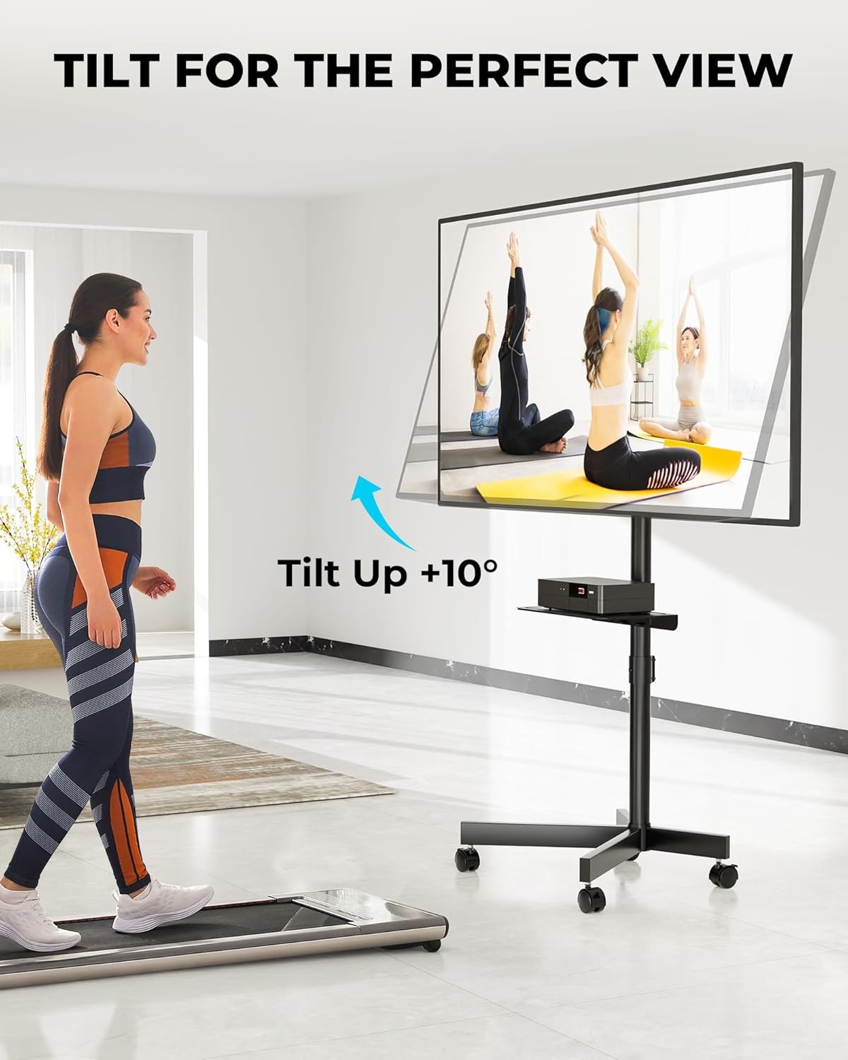 image:imageBONTEC Rolling TV Stand with Tilt Mobile TV Stand Wheels for 2365 Inch TVs Portable Outdoor TV Cart with Adjustable Shelf for Living Room Bedroom Holds 88 lbs Max VESA 400x400mm WhiteBlack