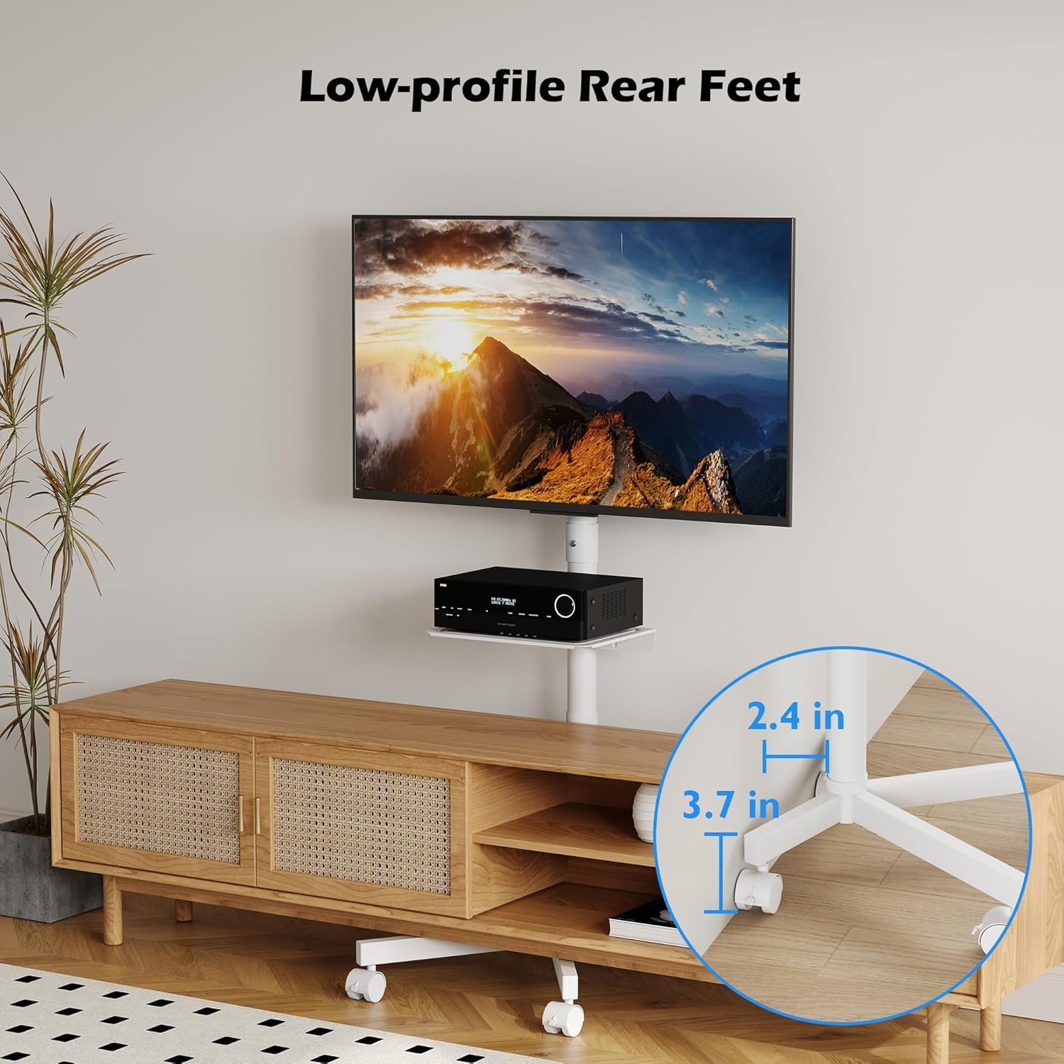 image:imageBONTEC Rolling TV Stand with Tilt Mobile TV Stand Wheels for 2365 Inch TVs Portable Outdoor TV Cart with Adjustable Shelf for Living Room Bedroom Holds 88 lbs Max VESA 400x400mm WhiteWhite