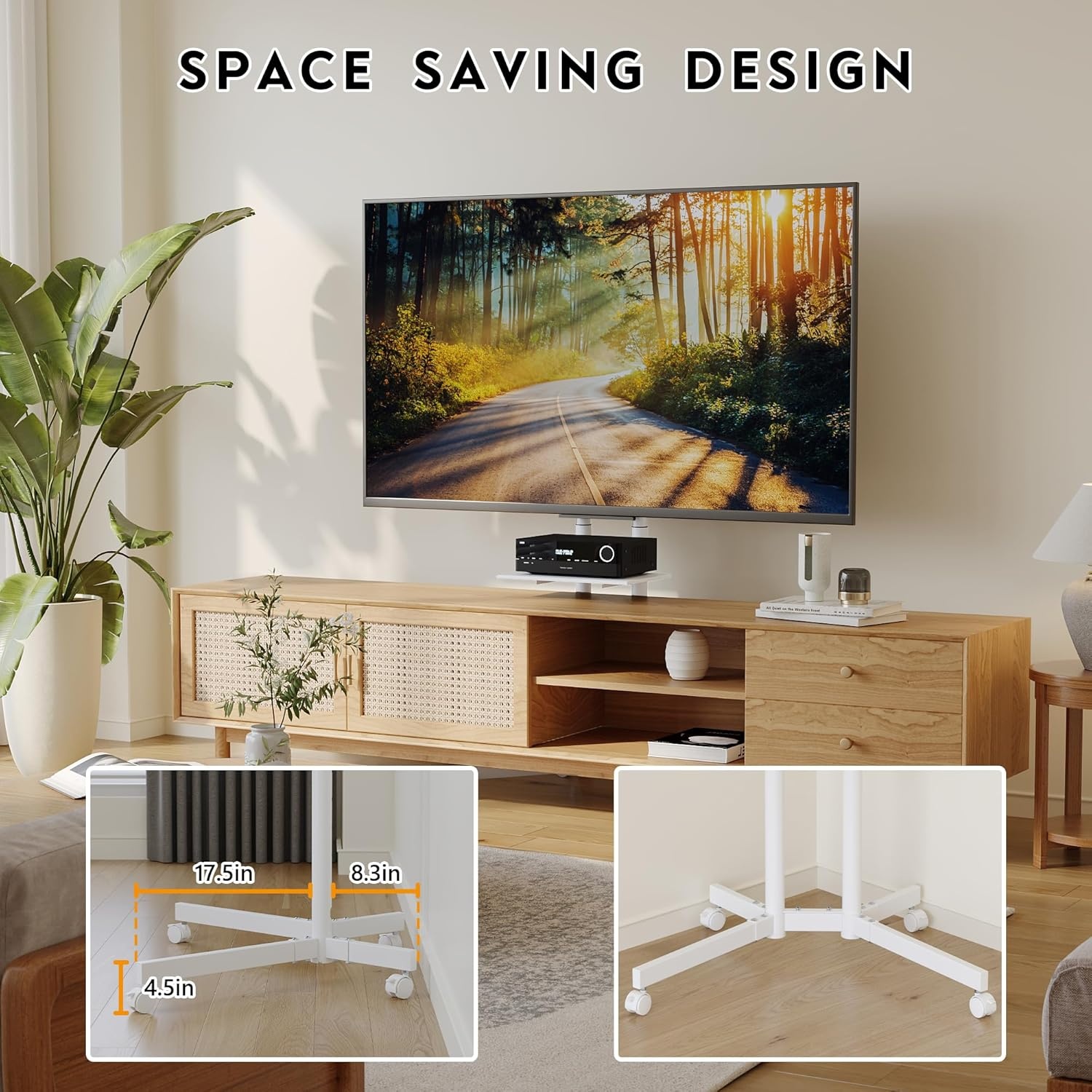 image:imageBONTEC Rolling TV Stand with Tilt Mobile TV Stand Wheels for 2365 Inch TVs Portable Outdoor TV Cart with Adjustable Shelf for Living Room Bedroom Holds 88 lbs Max VESA 400x400mm WhiteWhite