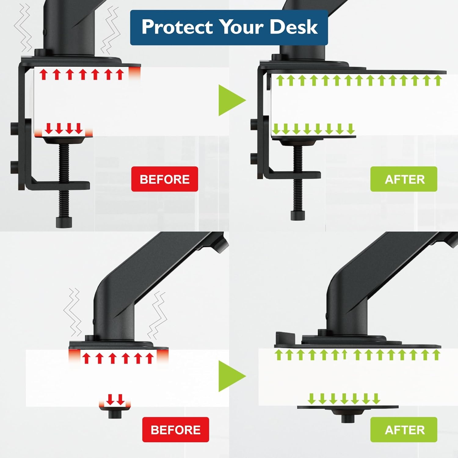 image:imageBONTEC Steel Monitor Mount Reinforcement Plate Monitor Bracket Plate with AntiSlip Pads for GlassMDFPB Tabletops fits CClampGrommet Installation Black