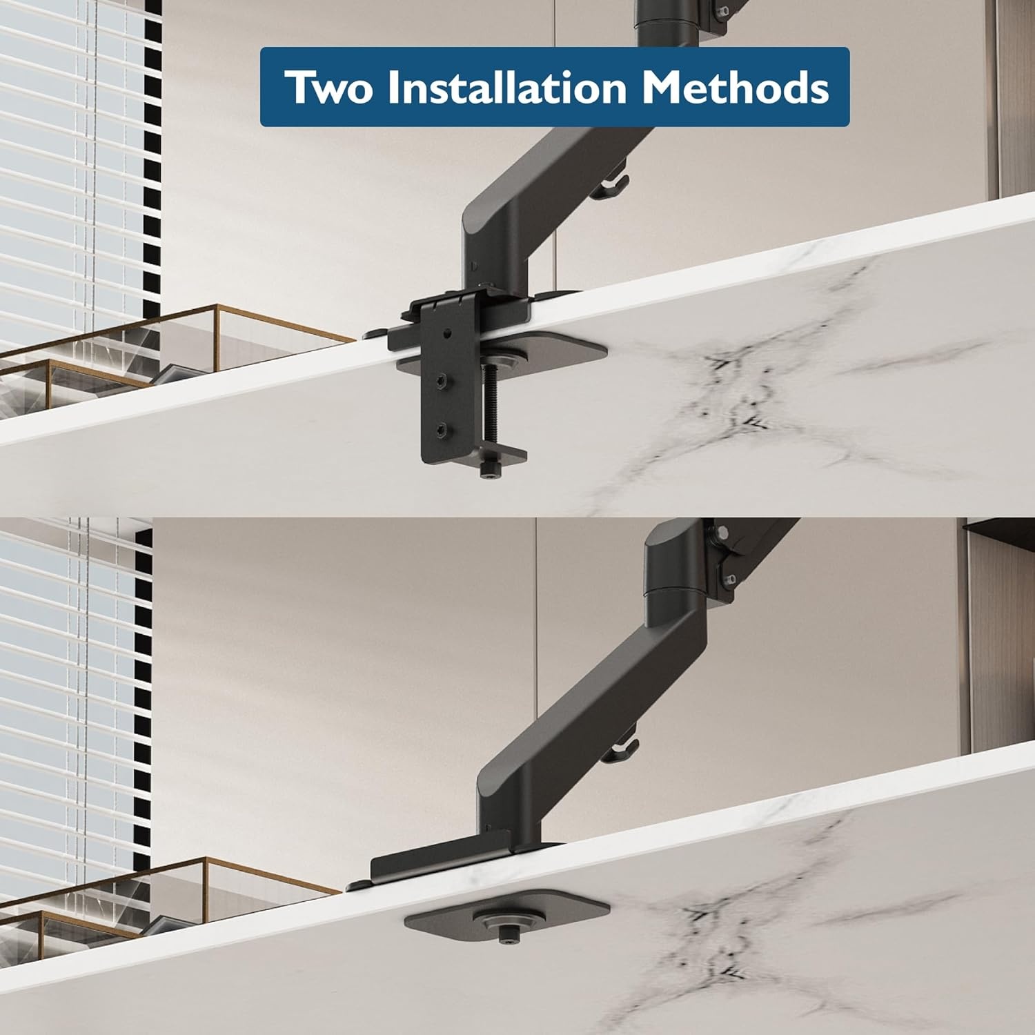 image:imageBONTEC Steel Monitor Mount Reinforcement Plate Monitor Bracket Plate with AntiSlip Pads for GlassMDFPB Tabletops fits CClampGrommet Installation Black