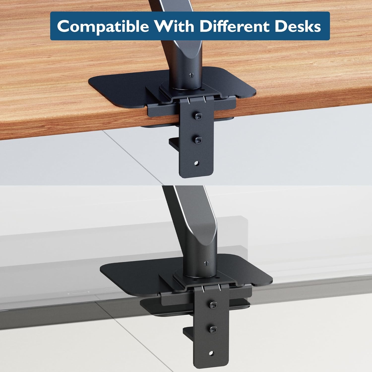 image:imageBONTEC Steel Monitor Mount Reinforcement Plate Monitor Bracket Plate with AntiSlip Pads for GlassMDFPB Tabletops fits CClampGrommet Installation Black
