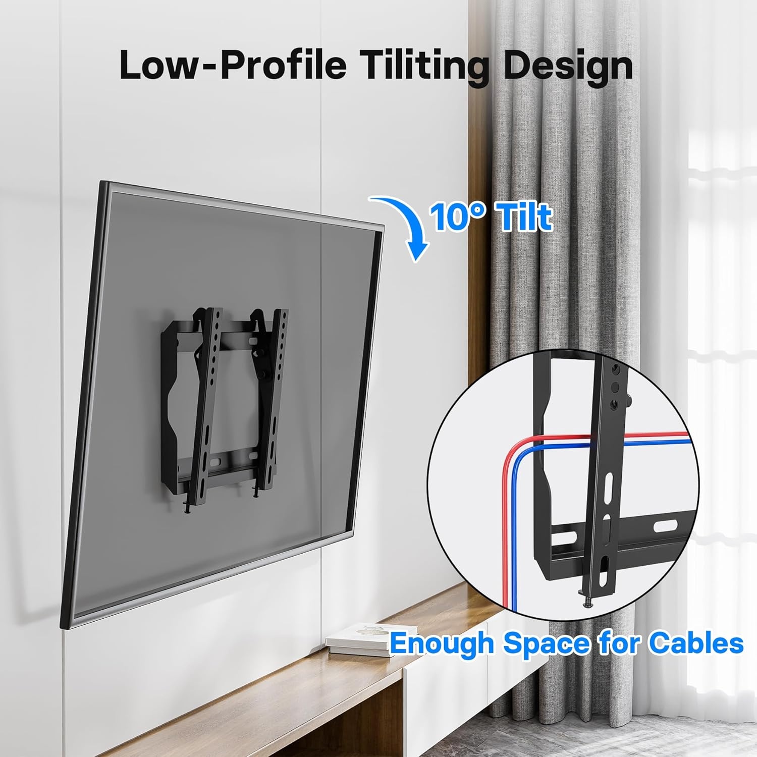 image:imageBONTEC TV Wall Mount Bracket Fixed for 1745 inch LED OLED LCD Flat Screen TVs up to 66lbs Low Profile Ultra Slim Tilt Mount Max VESA 200x200mm Easy Installation Fits 8 Wood Studs