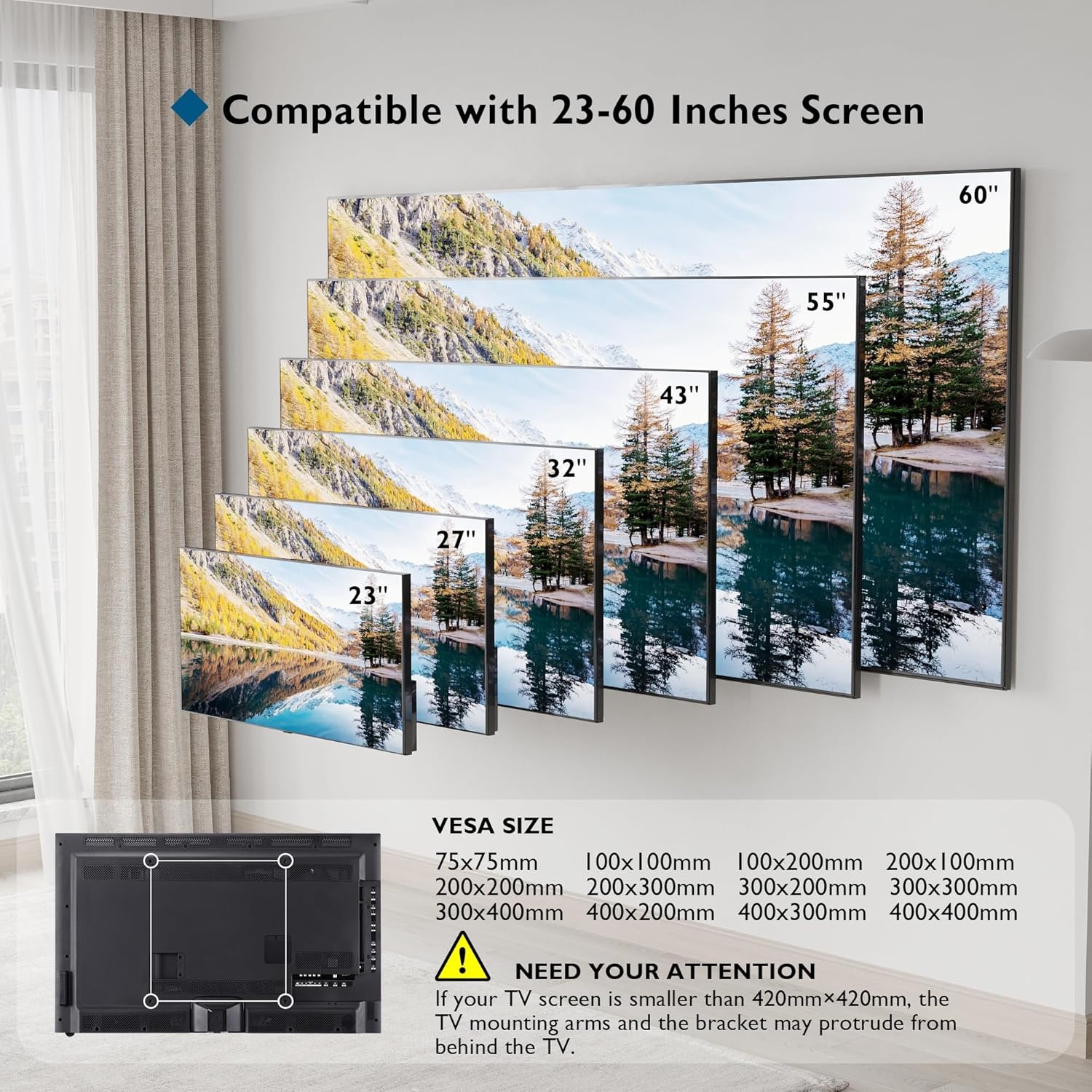 image:imageBONTEC TV Wall Mount Tilting for 2360 inch TVs Low Profile Design Max VESA 400x400mm Holds up to 115lbs TV Mount for LCD LED OLED Flat Screens Fixed Ultra Slim Bracket Fits 16 Studs2360 inch Pack of 2