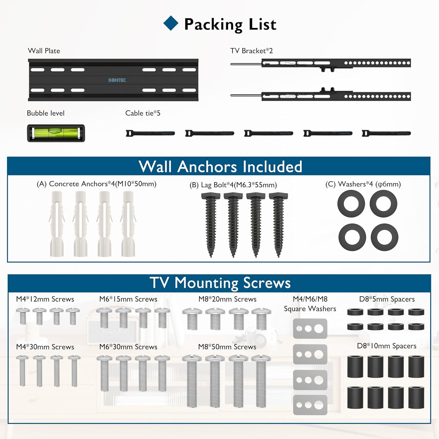 image:imageBONTEC TV Wall Mount Tilting for 2360 inch TVs Low Profile Design Max VESA 400x400mm Holds up to 115lbs TV Mount for LCD LED OLED Flat Screens Fixed Ultra Slim Bracket Fits 16 Studs2360 inch