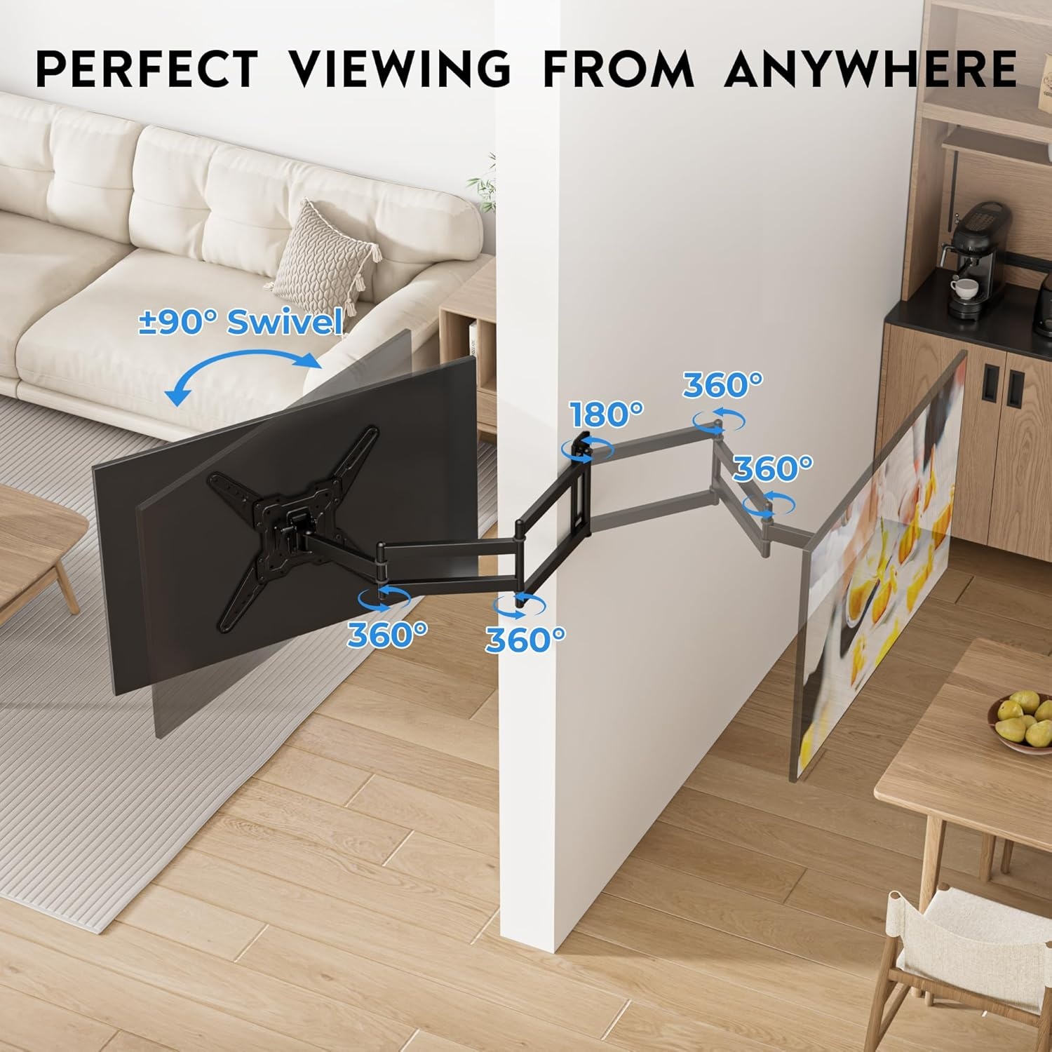 image:imageBONTEC TV Wall Mount for 2665 Inch Flat and Curved Screens with 374 Inch Long Extension Full Motion Swivel Design Heavy Duty Bracket for Corner or Monitor Setup Max VESA 400x400 Holds 77 lbsfor 2665 Inch