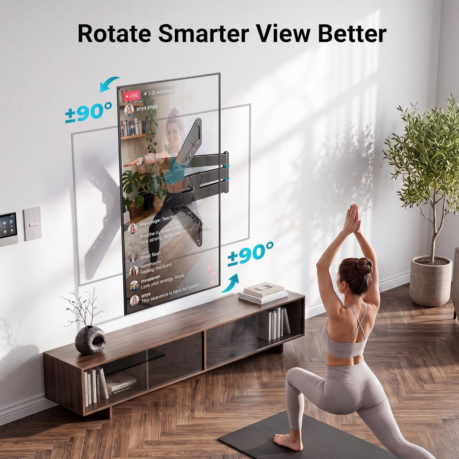 image:imageBONTEC TV Wall Mount for 2665 Inch Flat and Curved Screens with 374 Inch Long Extension Full Motion Swivel Design Heavy Duty Bracket for Corner or Monitor Setup Max VESA 400x400 Holds 77 lbsfor 3175 Inch