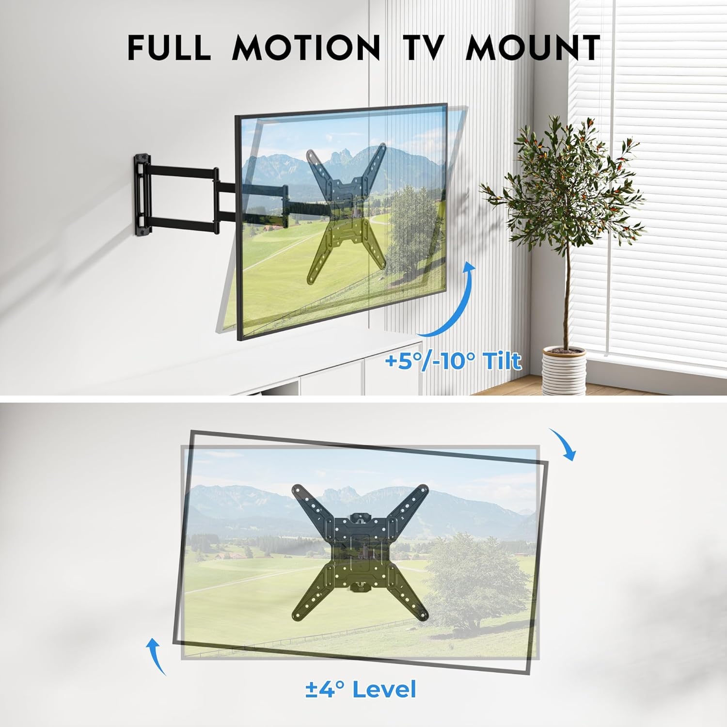 image:imageBONTEC TV Wall Mount for 2665 Inch Flat and Curved Screens with 374 Inch Long Extension Full Motion Swivel Design Heavy Duty Bracket for Corner or Monitor Setup Max VESA 400x400 Holds 77 lbsfor 2665 Inch
