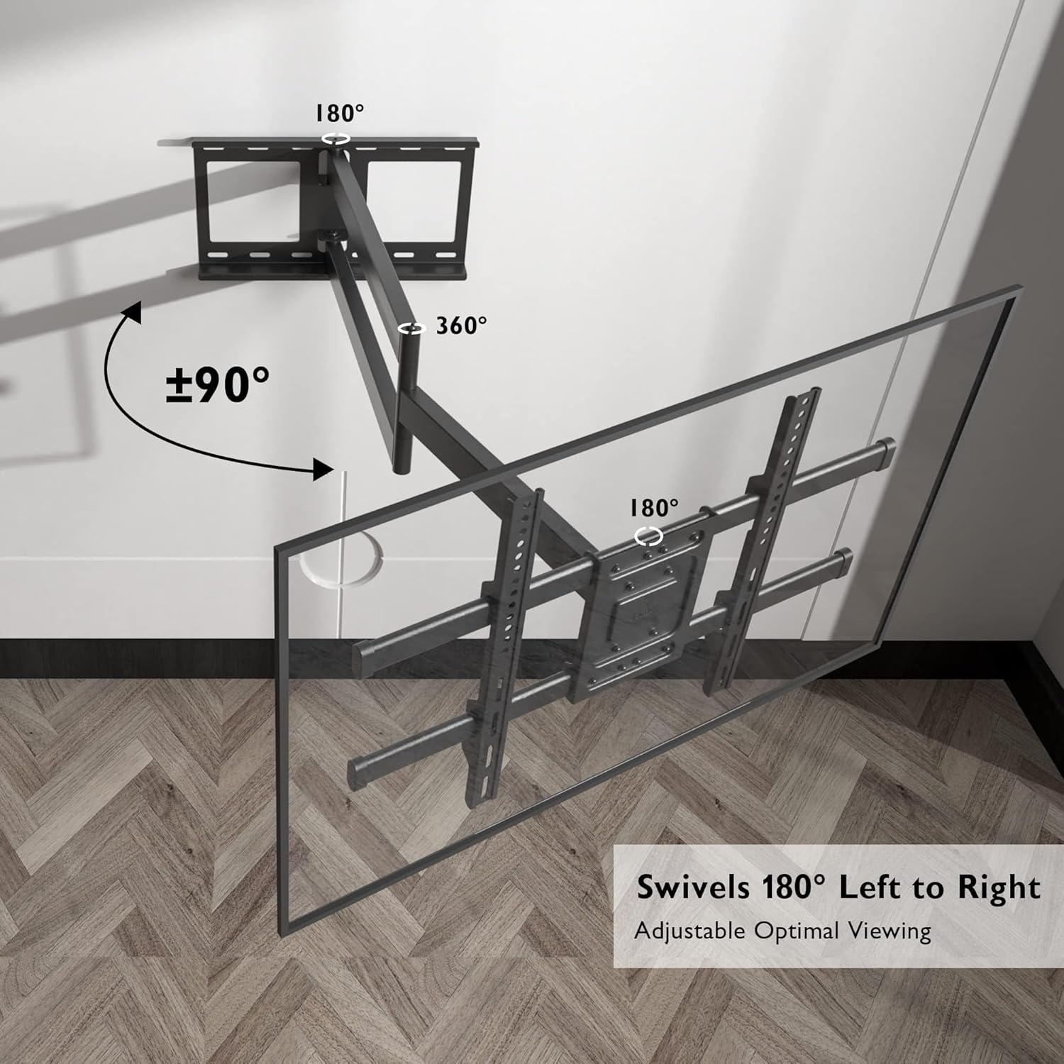 image:imageBONTEC TV Wall Mount for 2665 Inch Flat and Curved Screens with 374 Inch Long Extension Full Motion Swivel Design Heavy Duty Bracket for Corner or Monitor Setup Max VESA 400x400 Holds 77 lbsfor 3275 Inch