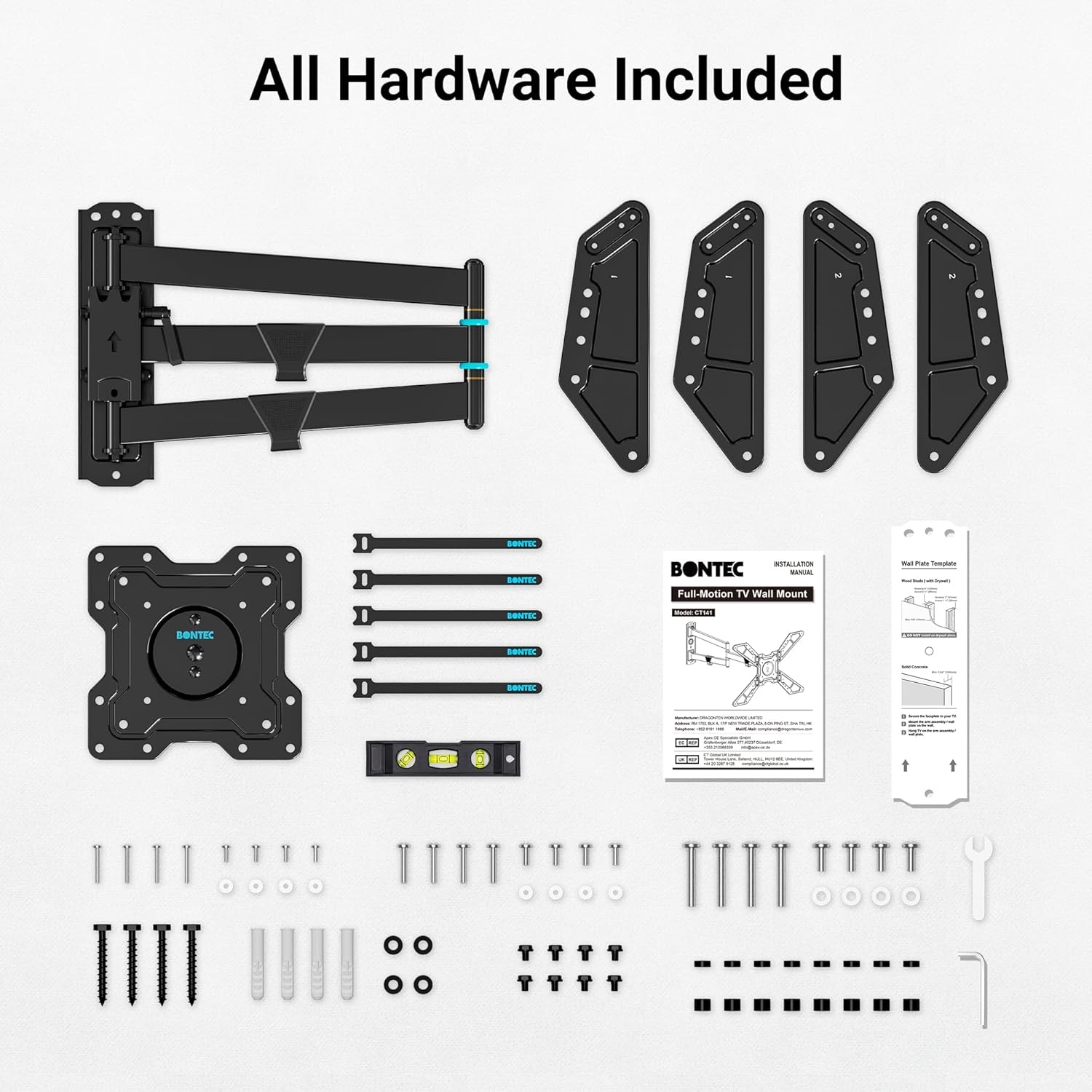 image:imageBONTEC TV Wall Mount for 2665 Inch Flat and Curved Screens with 374 Inch Long Extension Full Motion Swivel Design Heavy Duty Bracket for Corner or Monitor Setup Max VESA 400x400 Holds 77 lbsfor 3175 Inch