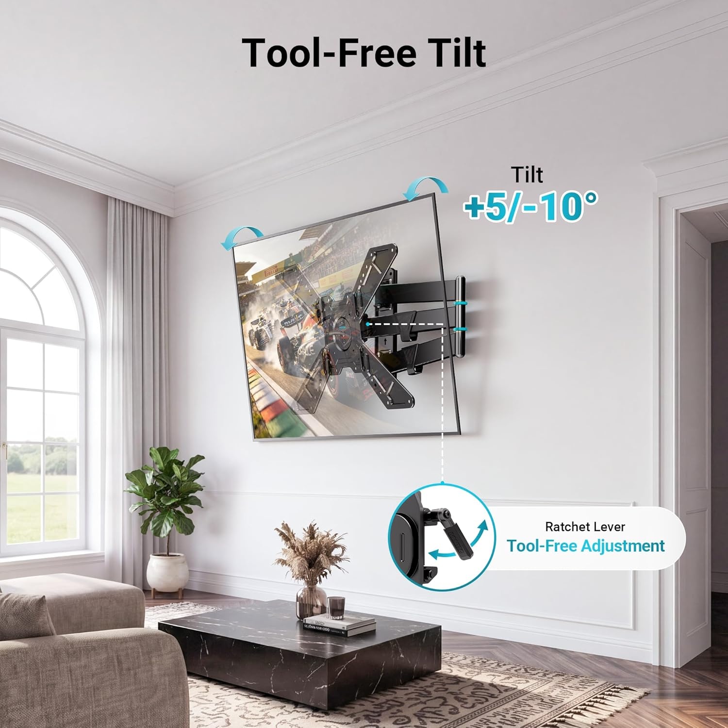 image:imageBONTEC TV Wall Mount for 2665 Inch Flat and Curved Screens with 374 Inch Long Extension Full Motion Swivel Design Heavy Duty Bracket for Corner or Monitor Setup Max VESA 400x400 Holds 77 lbsfor 3175 Inch