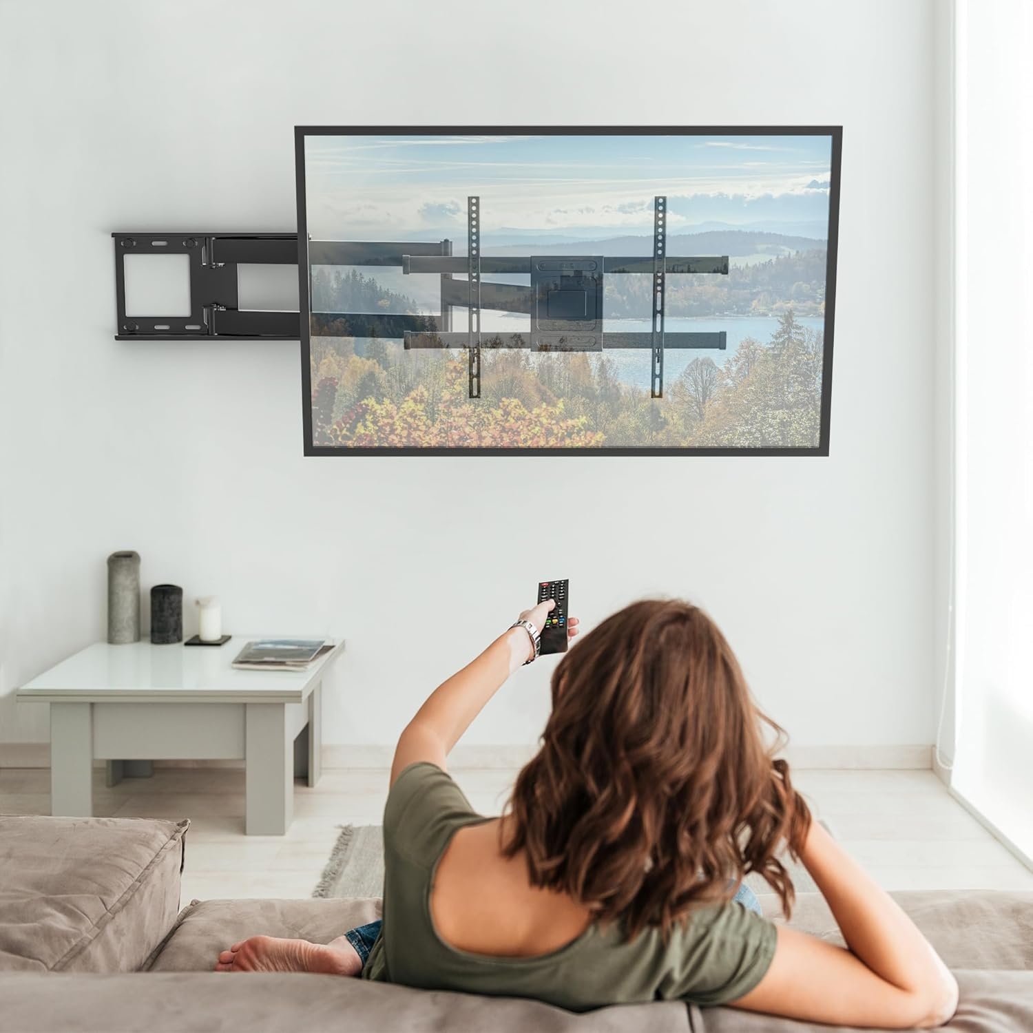 image:imageBONTEC TV Wall Mount for 2665 Inch Flat and Curved Screens with 374 Inch Long Extension Full Motion Swivel Design Heavy Duty Bracket for Corner or Monitor Setup Max VESA 400x400 Holds 77 lbsfor 3275 Inch