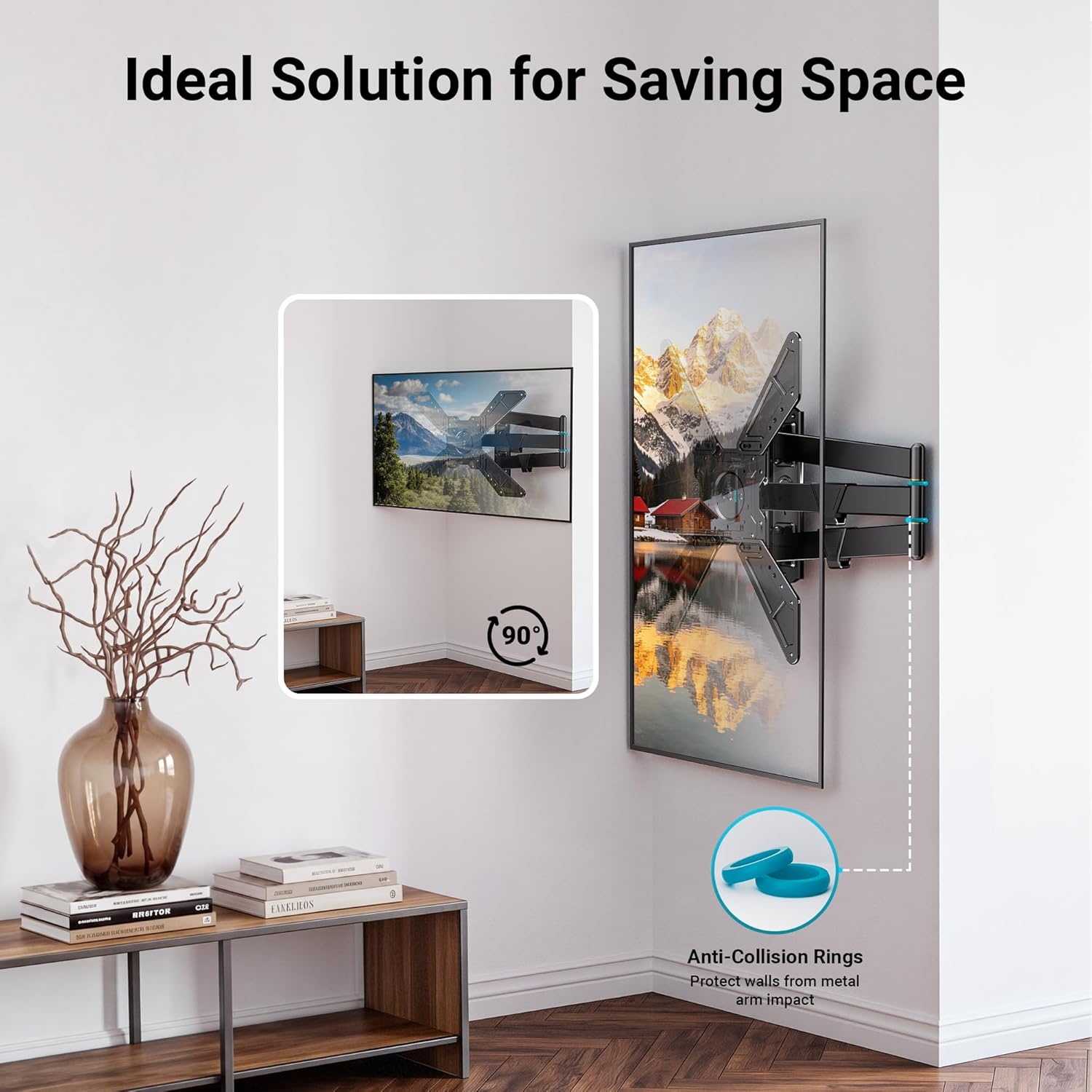 image:imageBONTEC TV Wall Mount for 2665 Inch Flat and Curved Screens with 374 Inch Long Extension Full Motion Swivel Design Heavy Duty Bracket for Corner or Monitor Setup Max VESA 400x400 Holds 77 lbsfor 3175 Inch