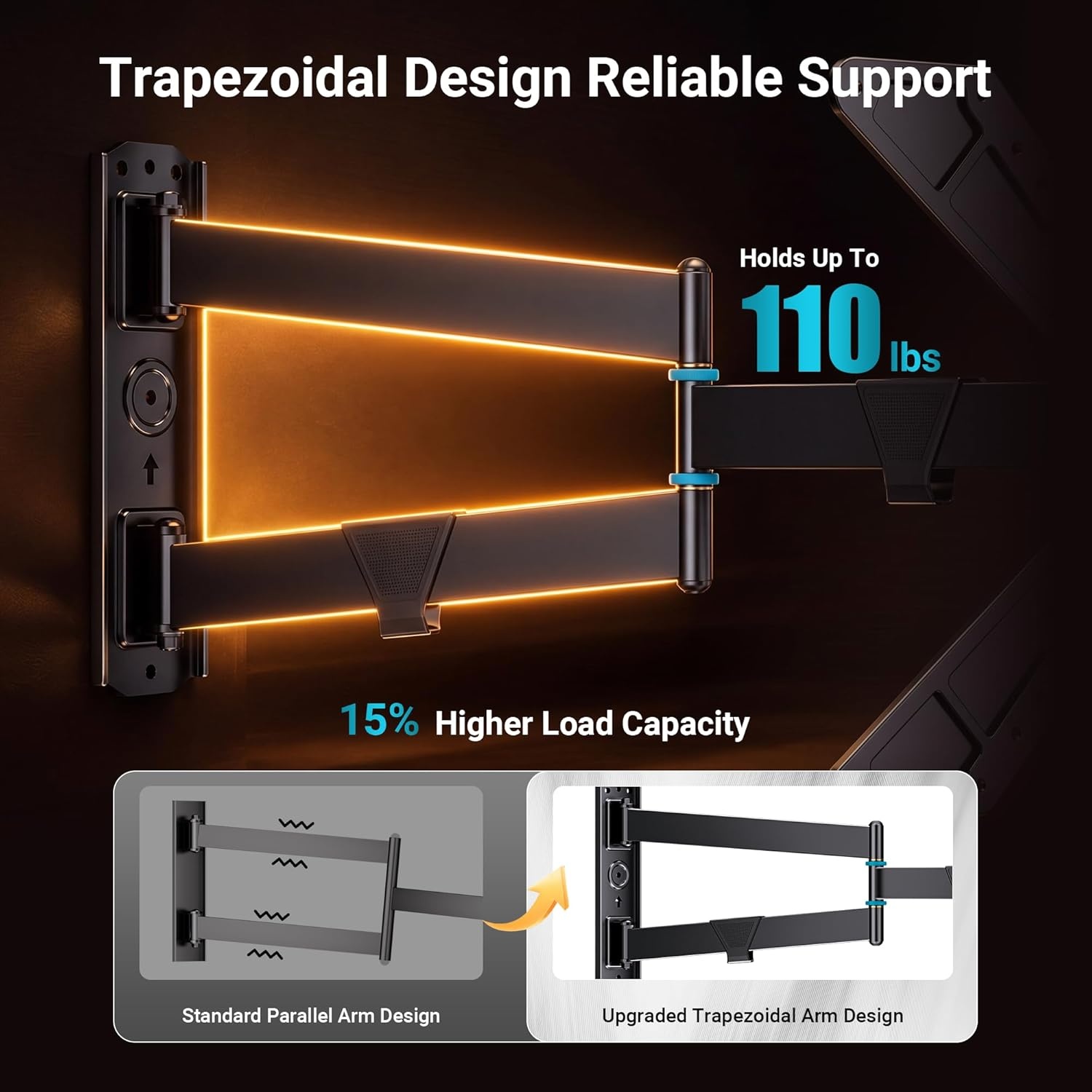 image:imageBONTEC TV Wall Mount for 2665 Inch Flat and Curved Screens with 374 Inch Long Extension Full Motion Swivel Design Heavy Duty Bracket for Corner or Monitor Setup Max VESA 400x400 Holds 77 lbsfor 3175 Inch
