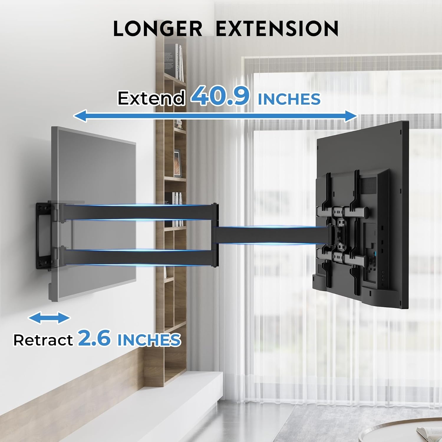 image:imageBONTEC TV Wall Mount for 2665 Inch Flat and Curved Screens with 374 Inch Long Extension Full Motion Swivel Design Heavy Duty Bracket for Corner or Monitor Setup Max VESA 400x400 Holds 77 lbsfor 3275 Inch