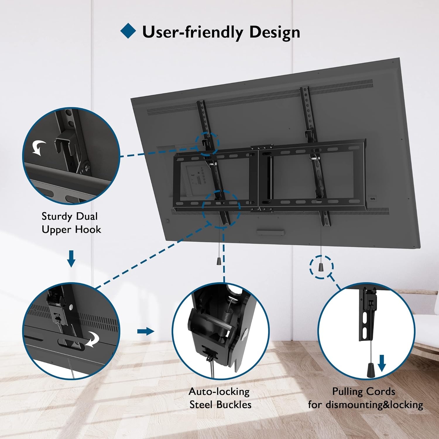 image:imageBONTEC TV Wall Mount for 3785 Inch TVs Tilting TV Mount Bracket for LED LCD OLED Flat Curved Screens Low Profile 15in Design Max VESA 600x400mm Supports up to 132lbs Fits 55 65 75 85 Inch