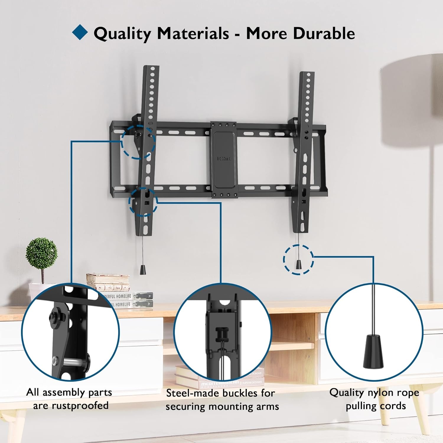 image:imageBONTEC TV Wall Mount for 3785 Inch TVs Tilting TV Mount Bracket for LED LCD OLED Flat Curved Screens Low Profile 15in Design Max VESA 600x400mm Supports up to 132lbs Fits 55 65 75 85 Inch