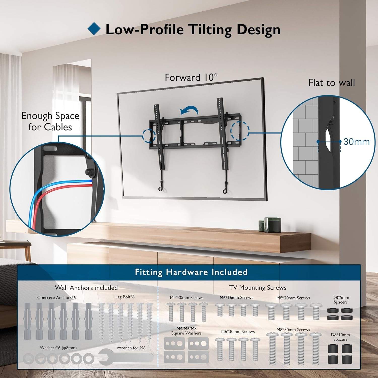 image:imageBONTEC Tilting TV Wall Mount for Most 1786 inch LED OLED LCD Flat Curved Screen TVs TV Wall Bracket Holds up to 165LBS Max VESA 600 x400mm