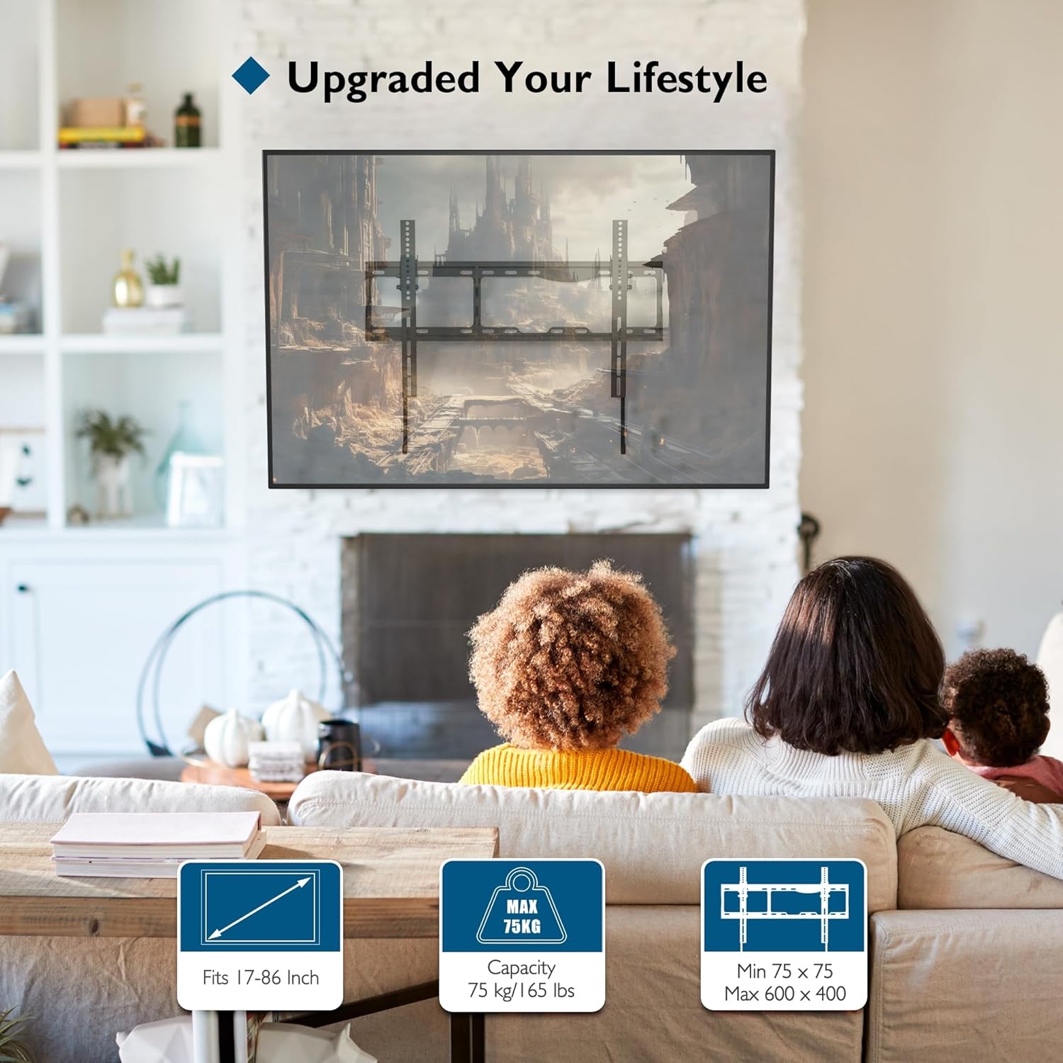 image:imageBONTEC Tilting TV Wall Mount for Most 1786 inch LED OLED LCD Flat Curved Screen TVs TV Wall Bracket Holds up to 165LBS Max VESA 600 x400mm