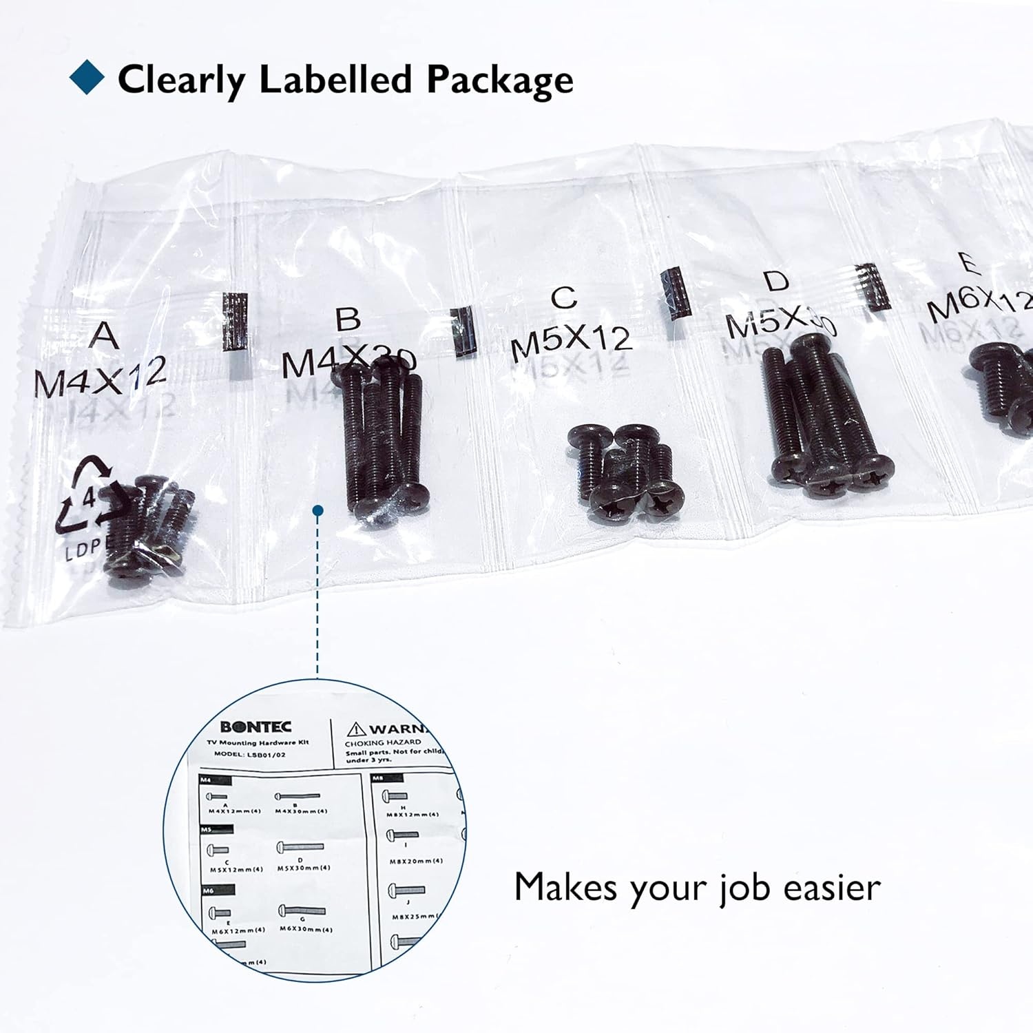 image:imageBONTEC Universal TV Mounting Hardware Screw Kit Compatible with TVs Up to 80 inch Includes M4 M5 M6 M8 Screws Washers Spacers VESA Mounting Ceiling Mount TV Wall Mount Kit BlackBlack