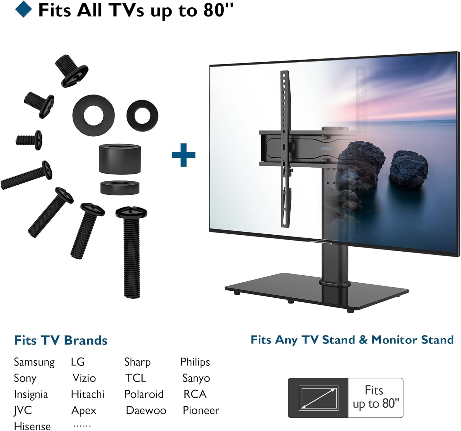 image:imageBONTEC Universal TV Mounting Hardware Screw Kit Compatible with TVs Up to 80 inch Includes M4 M5 M6 M8 Screws Washers Spacers VESA Mounting Ceiling Mount TV Wall Mount Kit BlackBlack