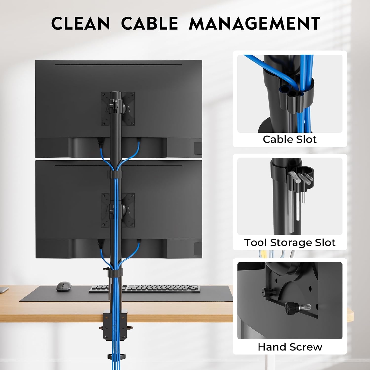 image:imageBONTEC Vertical Dual Monitor Desk Mount Supports 1334 Inch Screens Full Motion Adjustability VESA 75x75100x100mm Up to 22lbs per Arm C Clamp and Grommet Mounting Options Cable ManagementDual Monitor