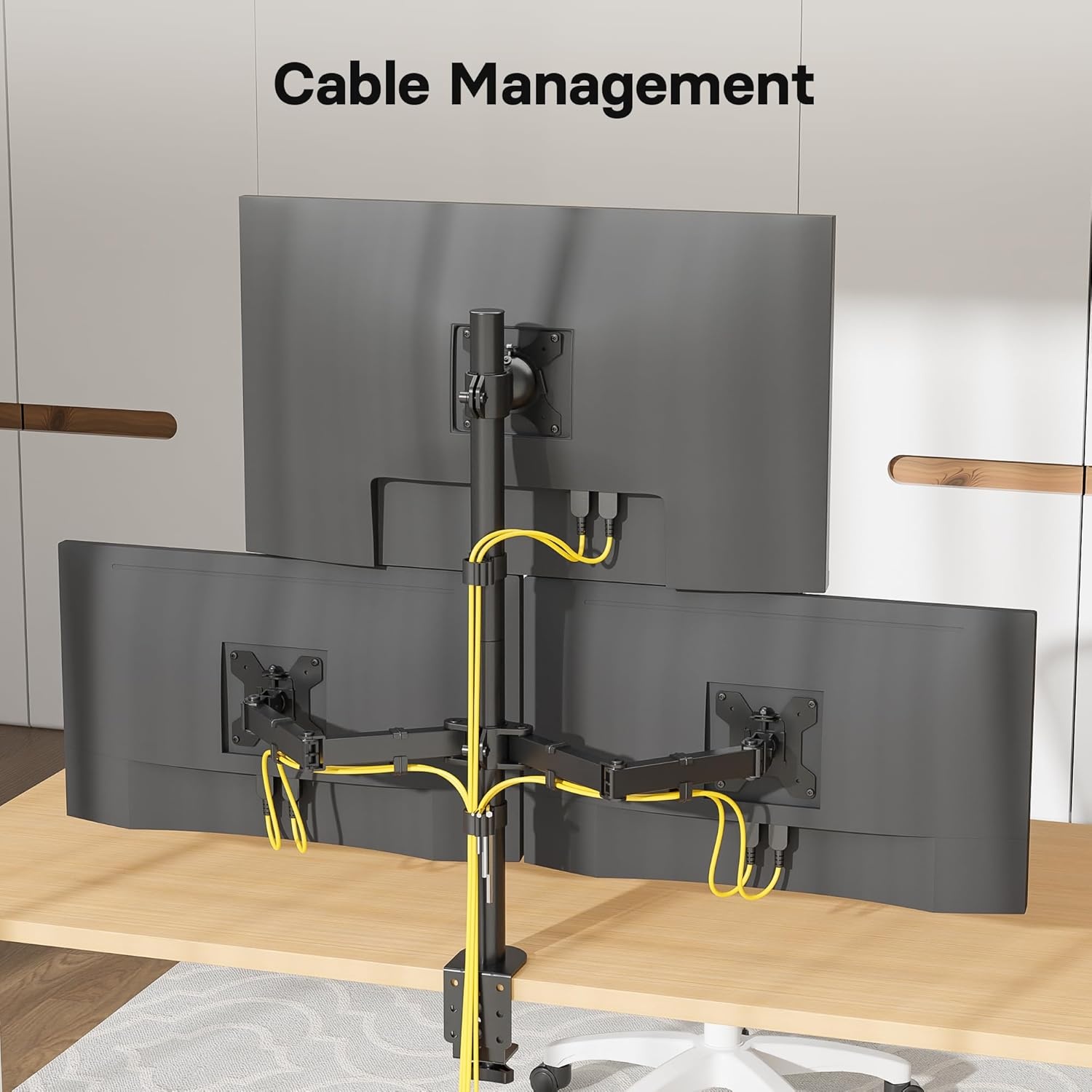 image:imageBONTEC Vertical Dual Monitor Desk Mount Supports 1334 Inch Screens Full Motion Adjustability VESA 75x75100x100mm Up to 22lbs per Arm C Clamp and Grommet Mounting Options Cable ManagementTriple Monitor