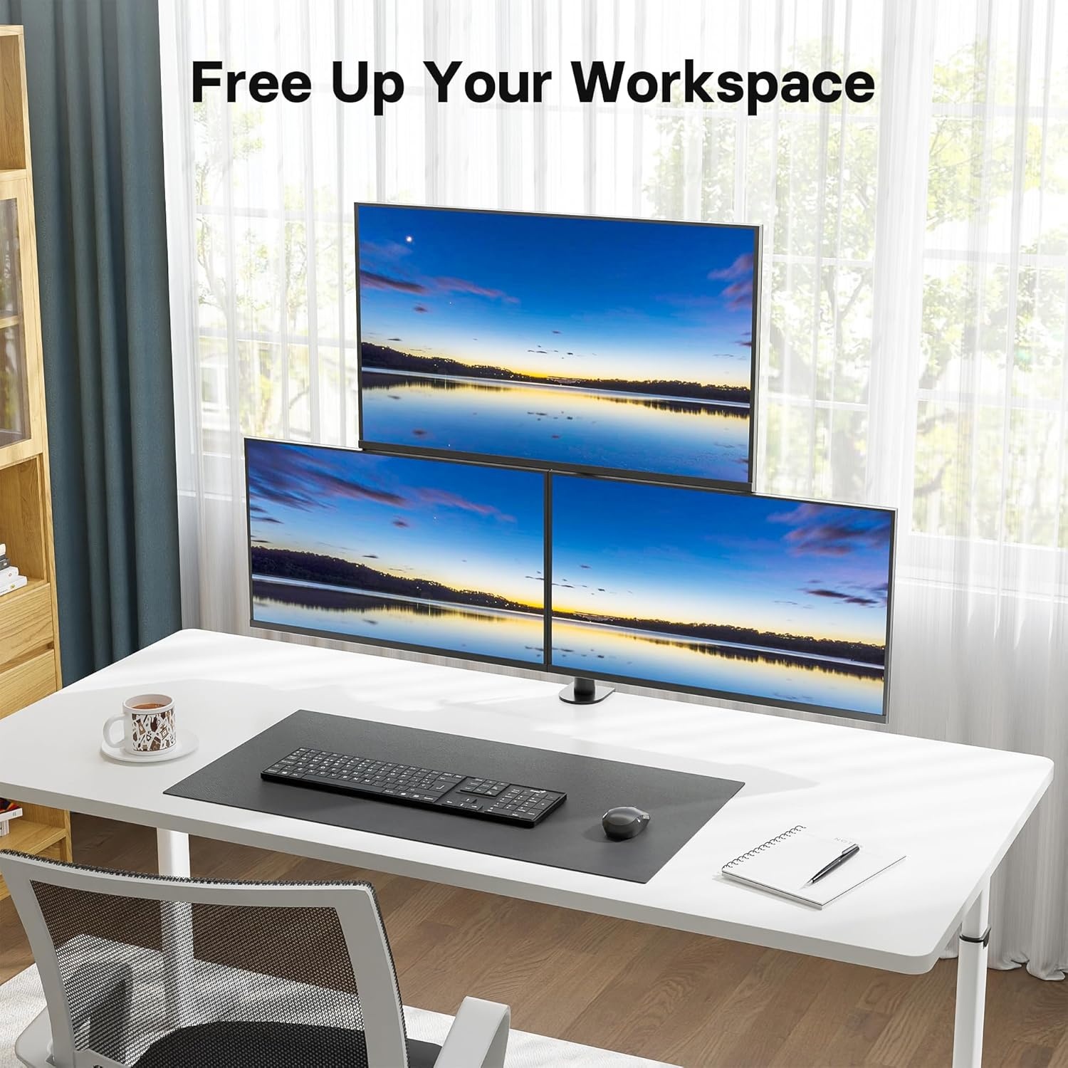 image:imageBONTEC Vertical Dual Monitor Desk Mount Supports 1334 Inch Screens Full Motion Adjustability VESA 75x75100x100mm Up to 22lbs per Arm C Clamp and Grommet Mounting Options Cable ManagementTriple Monitor