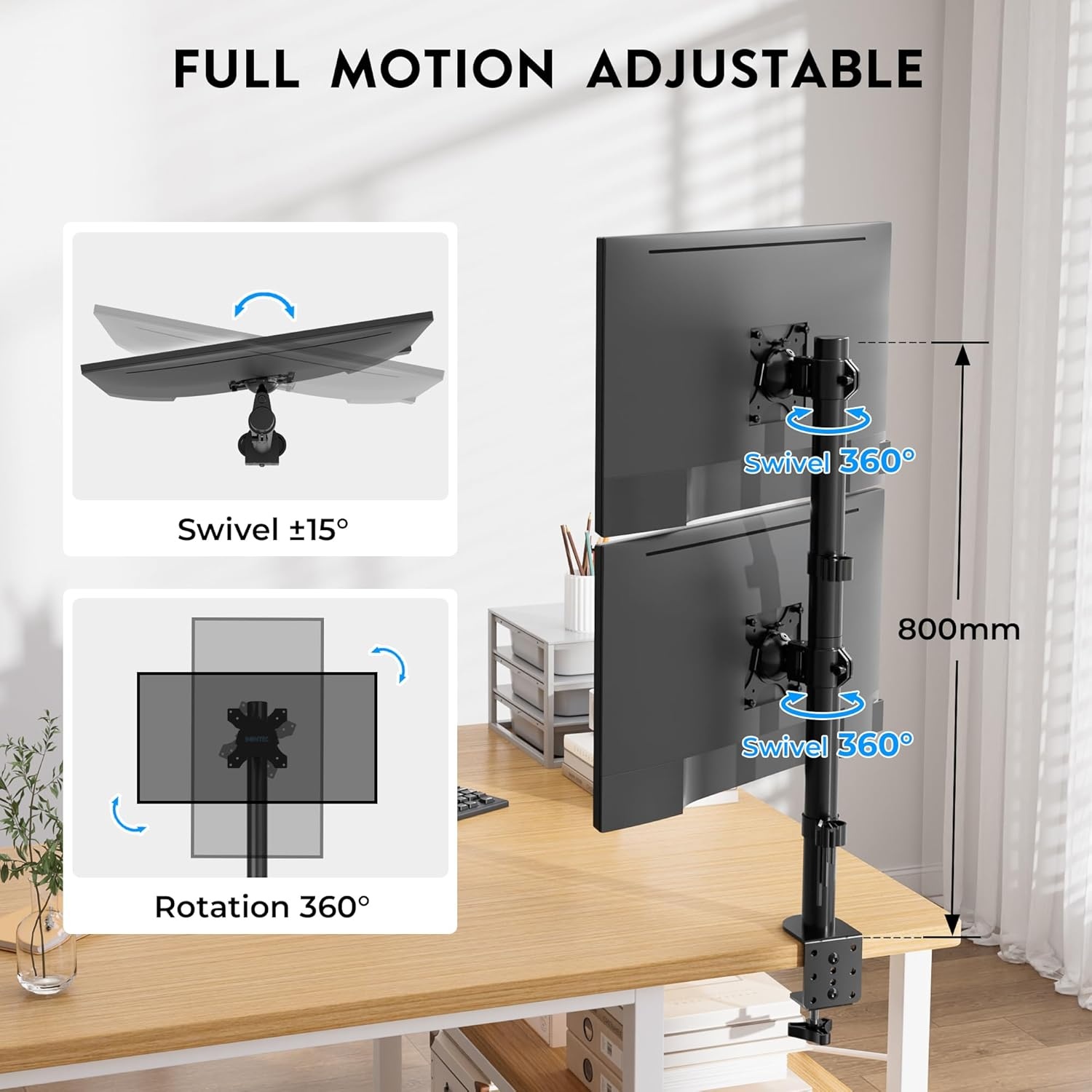 image:imageBONTEC Vertical Dual Monitor Desk Mount Supports 1334 Inch Screens Full Motion Adjustability VESA 75x75100x100mm Up to 22lbs per Arm C Clamp and Grommet Mounting Options Cable ManagementDual Monitor