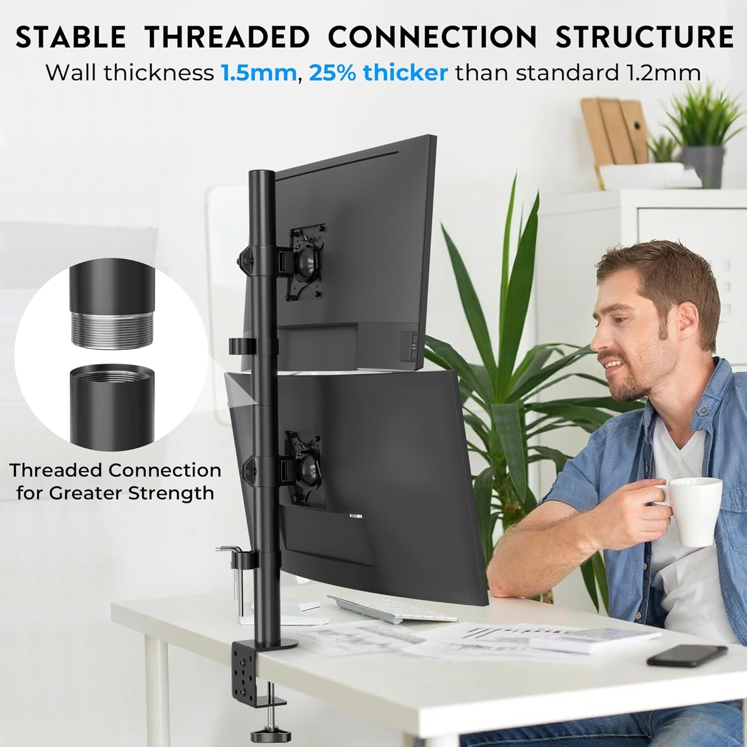 image:imageBONTEC Vertical Dual Monitor Desk Mount Supports 1334 Inch Screens Full Motion Adjustability VESA 75x75100x100mm Up to 22lbs per Arm C Clamp and Grommet Mounting Options Cable ManagementDual Monitor