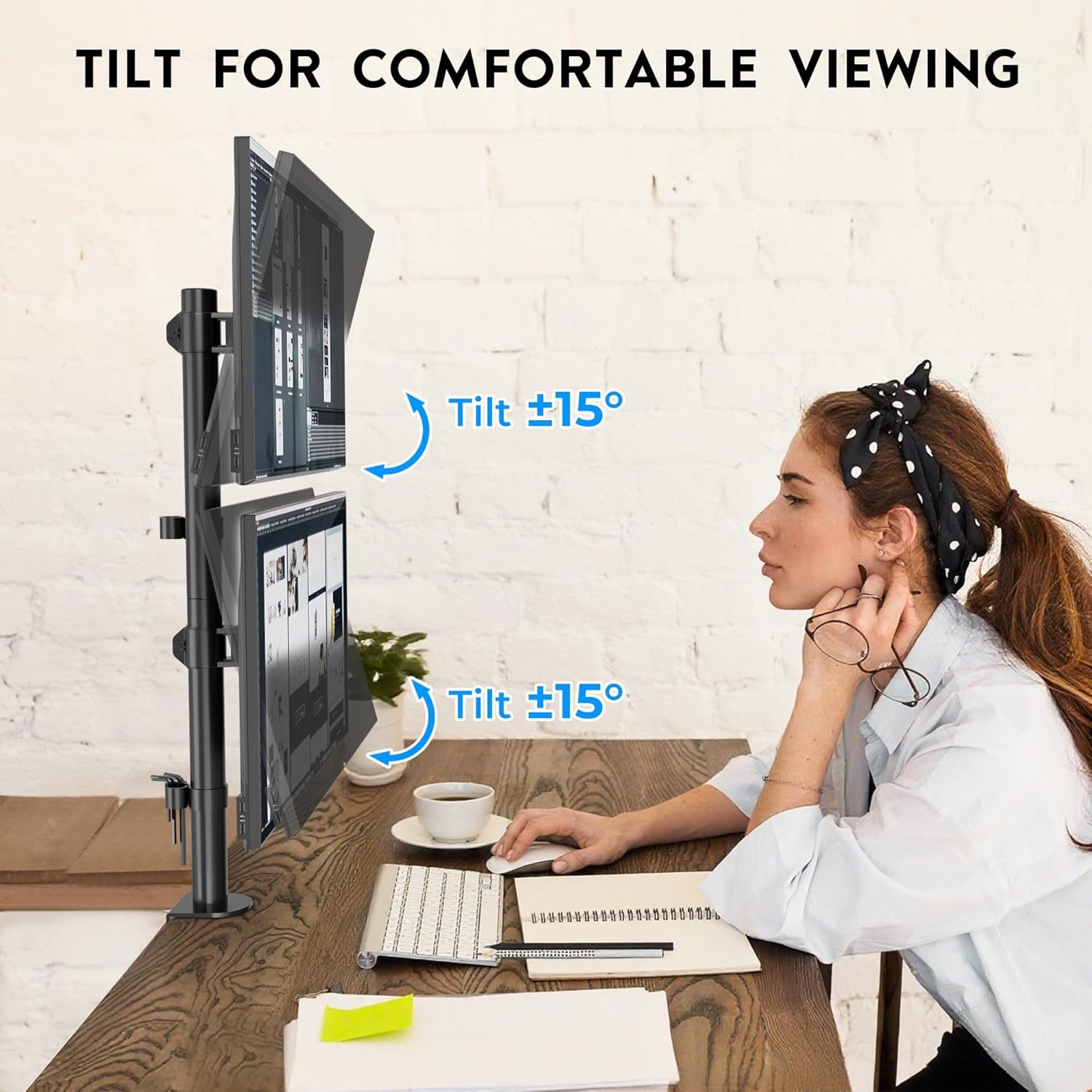 image:imageBONTEC Vertical Dual Monitor Desk Mount Supports 1334 Inch Screens Full Motion Adjustability VESA 75x75100x100mm Up to 22lbs per Arm C Clamp and Grommet Mounting Options Cable ManagementDual Monitor
