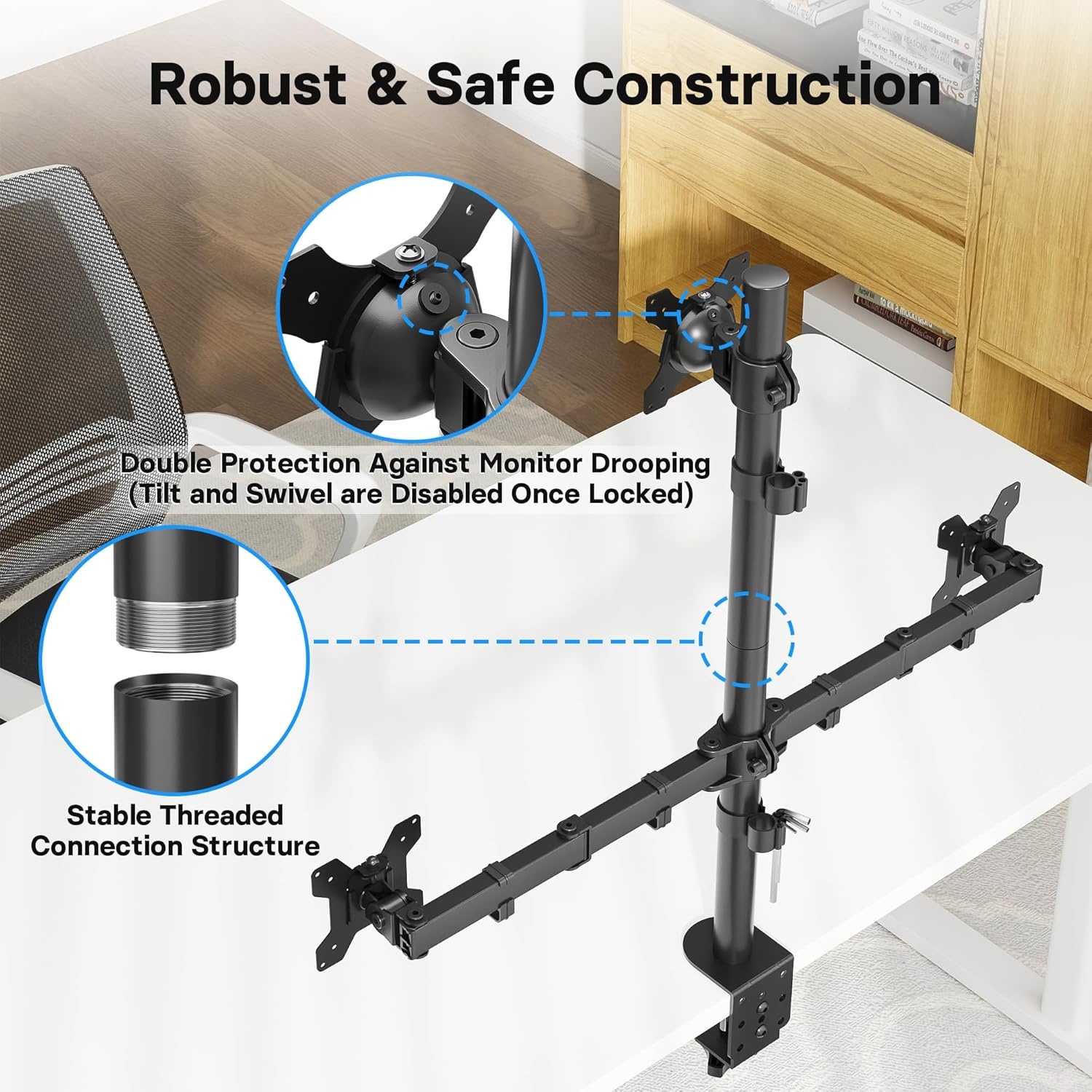 image:imageBONTEC Vertical Dual Monitor Desk Mount Supports 1334 Inch Screens Full Motion Adjustability VESA 75x75100x100mm Up to 22lbs per Arm C Clamp and Grommet Mounting Options Cable ManagementTriple Monitor