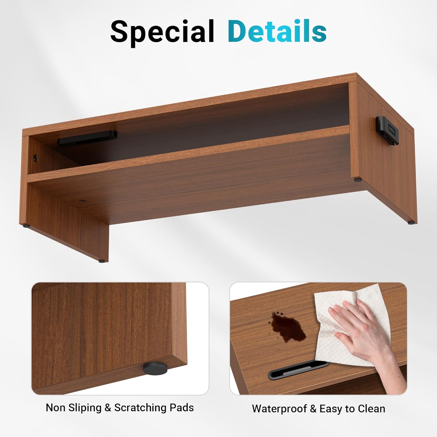 image:imageBONTEC Wood Monitor Stand Riser 2Tier Desktop Organizer with Storage Ergonomic Computer Stand for Desk Cable Management Cellphone Holder 213 Inch Shelf BlackWalnut
