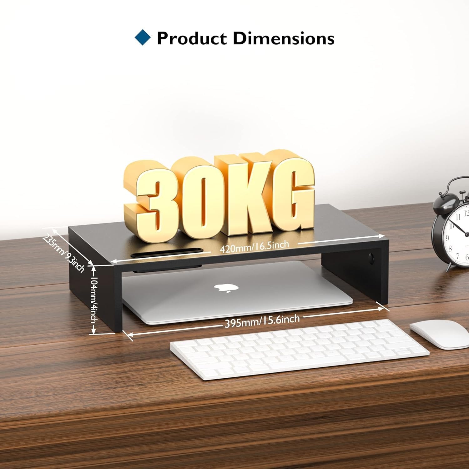 image:imageBONTEC Wood Monitor Stand Riser 2Tier Desktop Organizer with Storage Ergonomic Computer Stand for Desk Cable Management Cellphone Holder 213 Inch Shelf Blackblack