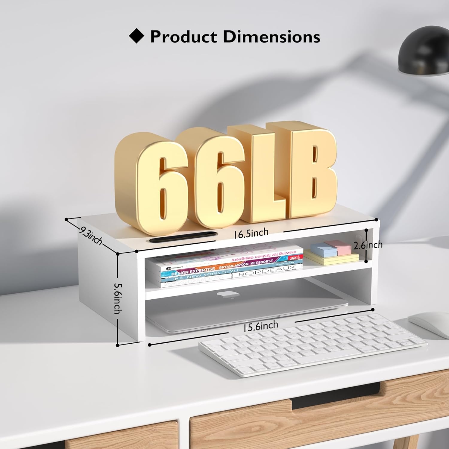 image:imageBONTEC Wood Monitor Stand Riser 2Tier Desktop Organizer with Storage Ergonomic Computer Stand for Desk Cable Management Cellphone Holder 213 Inch Shelf BlackWhite