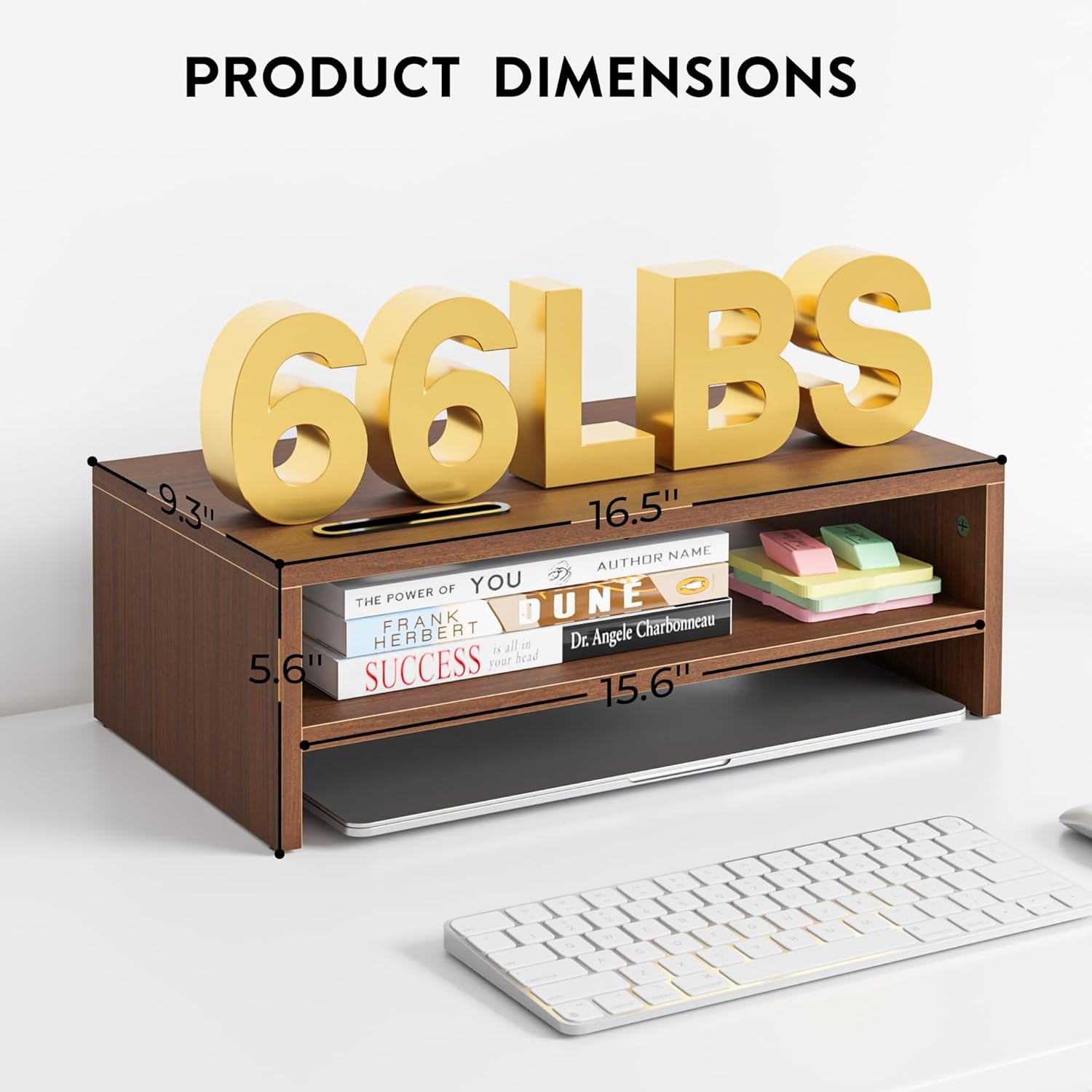 image:imageBONTEC Wood Monitor Stand Riser 2Tier Desktop Organizer with Storage Ergonomic Computer Stand for Desk Cable Management Cellphone Holder 213 Inch Shelf BlackWalnut