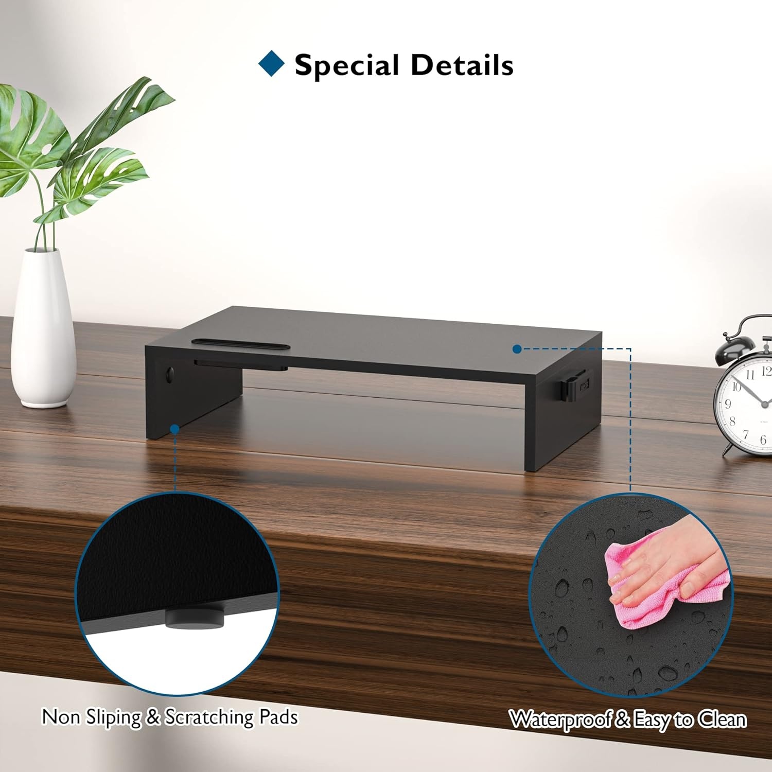 image:imageBONTEC Wood Monitor Stand Riser 2Tier Desktop Organizer with Storage Ergonomic Computer Stand for Desk Cable Management Cellphone Holder 213 Inch Shelf Blackblack