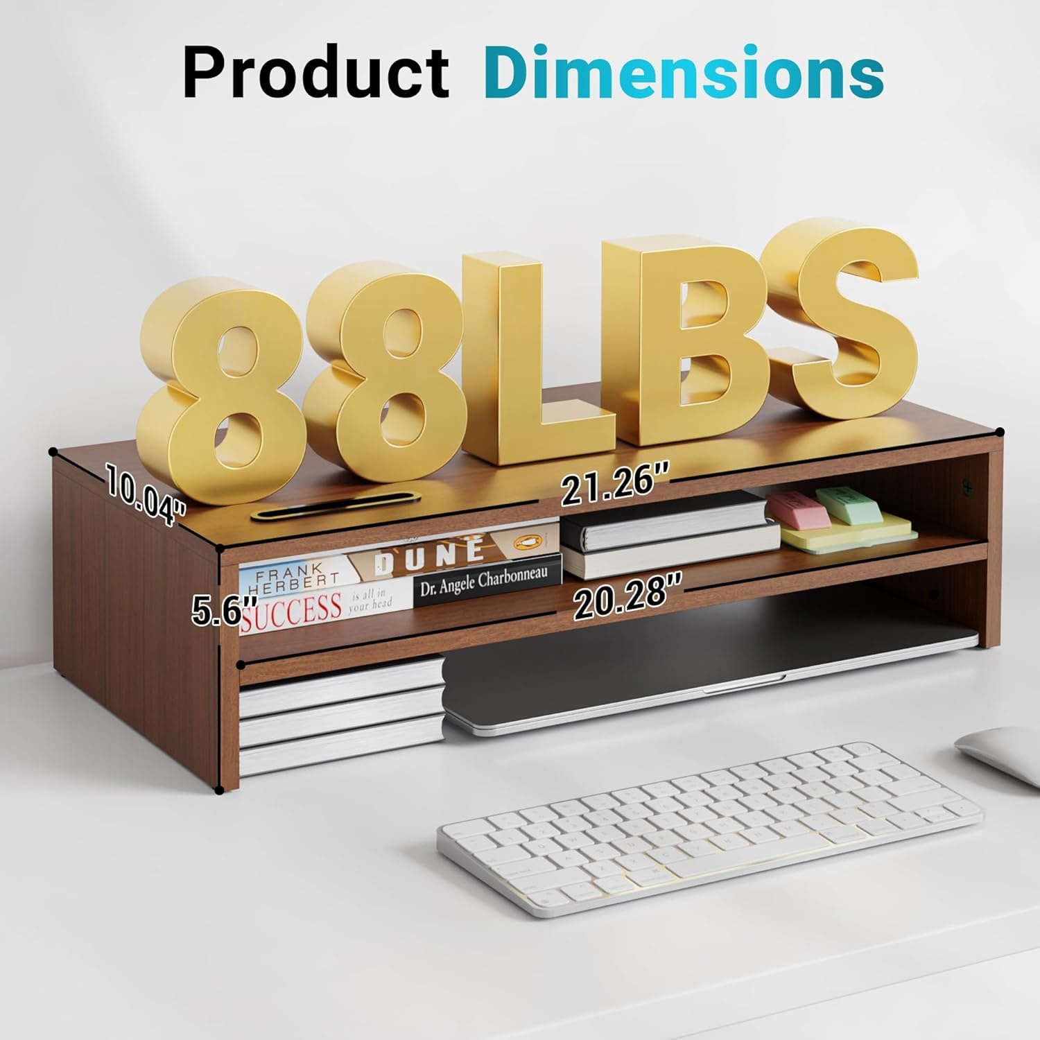 image:imageBONTEC Wood Monitor Stand Riser 2Tier Desktop Organizer with Storage Ergonomic Computer Stand for Desk Cable Management Cellphone Holder 213 Inch Shelf BlackWalnut